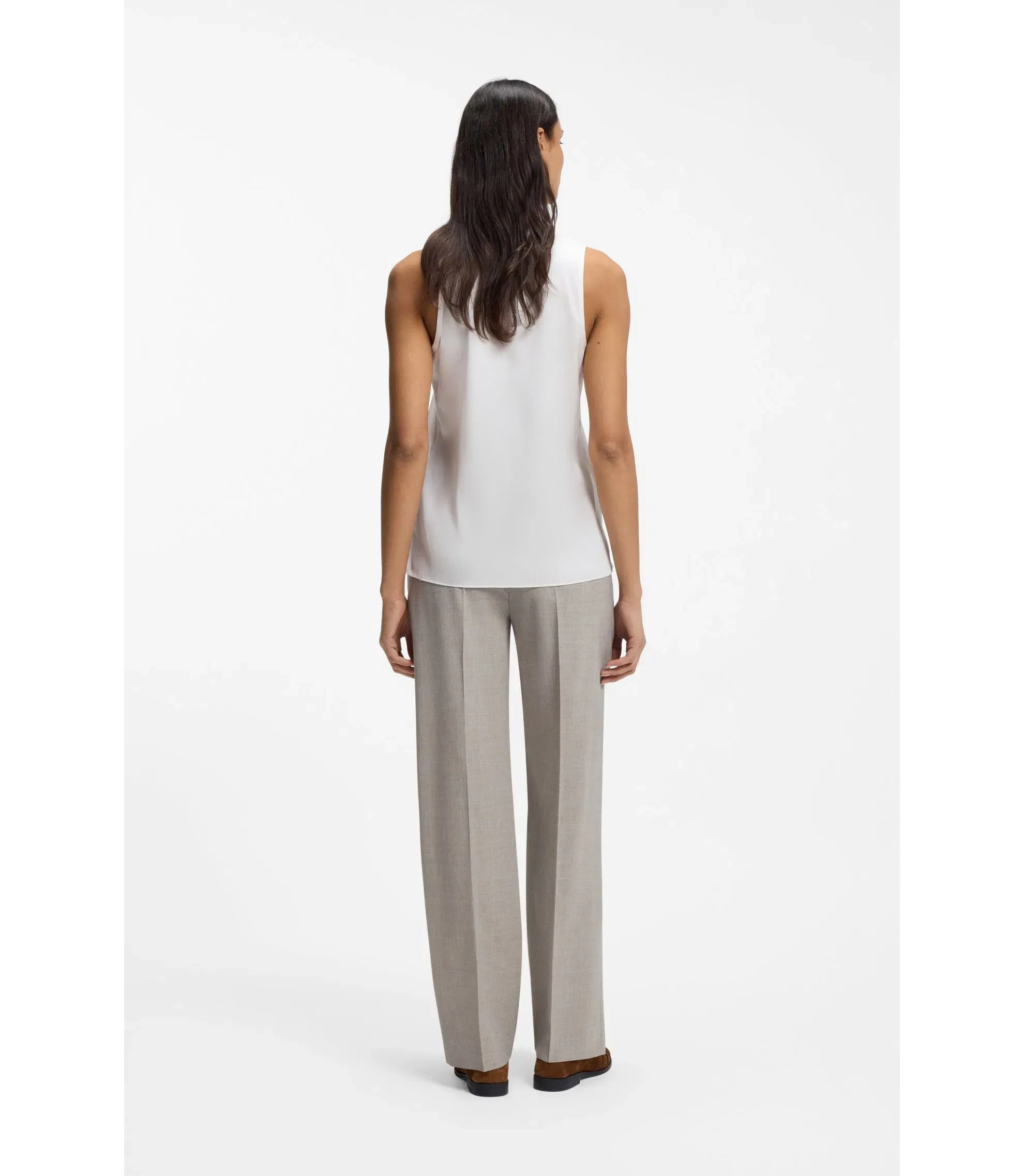 Boss Sleeveless Top In Stretch Silk White Women's