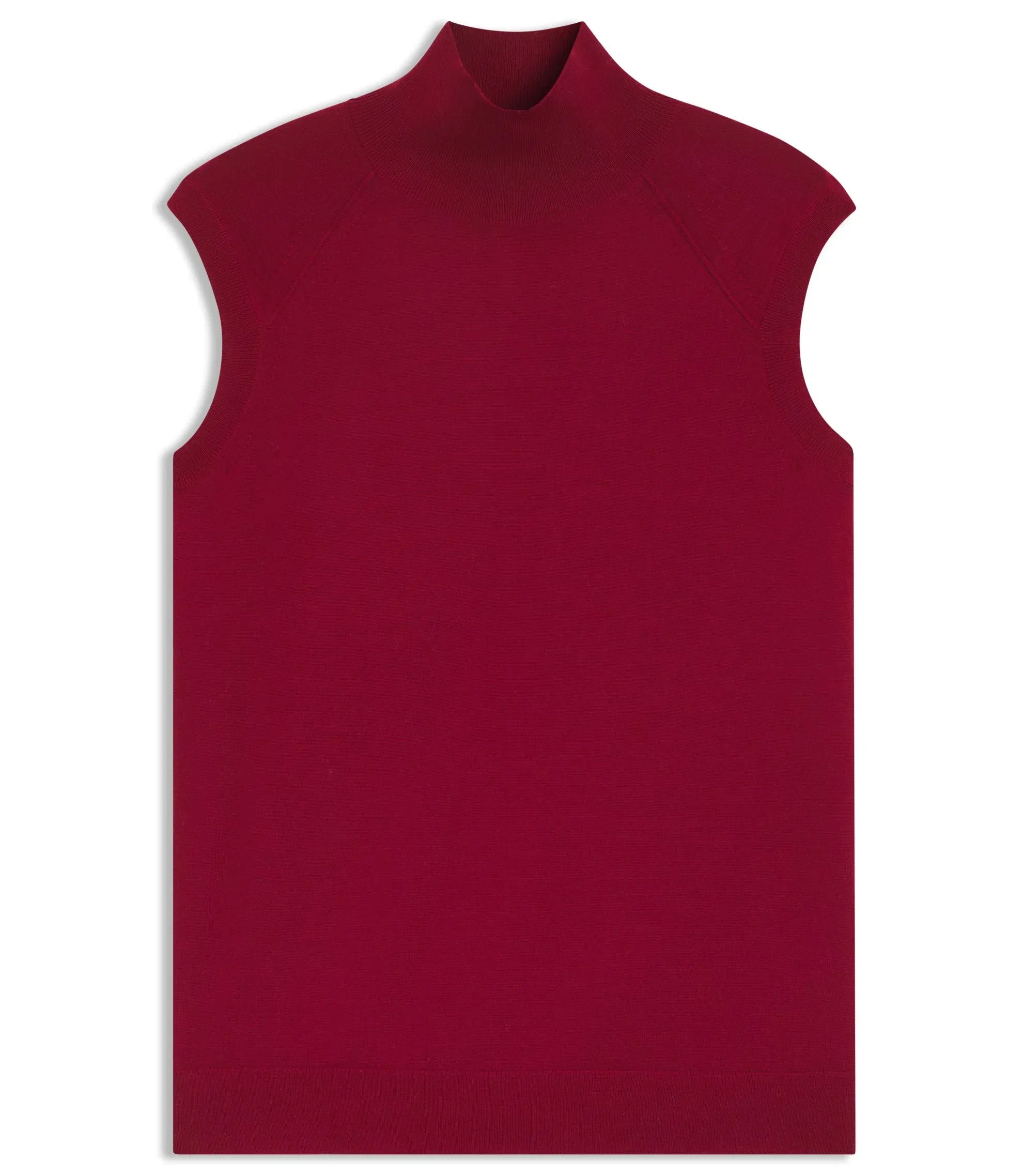 Boss Sleeveless Top In Merino Wool With Mock Neck Dark Red Women's
