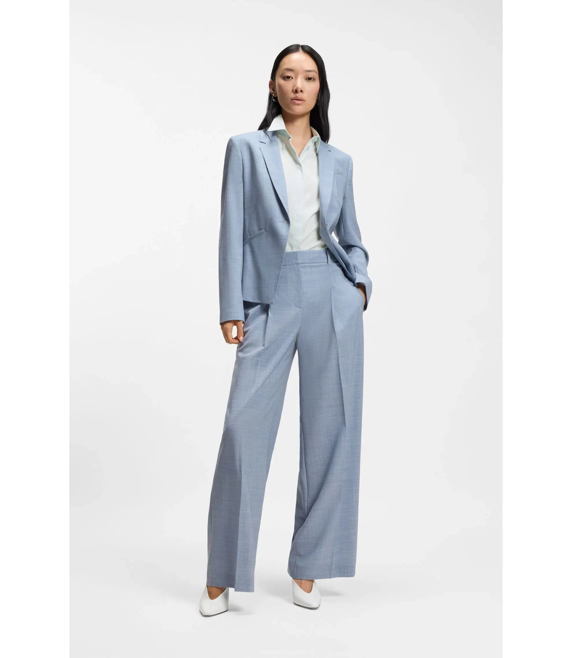 Boss Sleeveless Slim Fit Blouse In A Cotton Blend Light Blue Women's