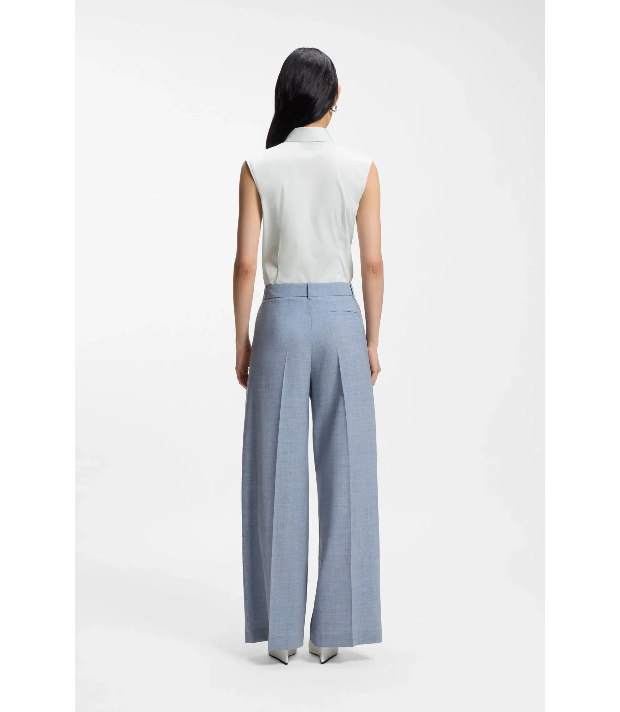 Boss Sleeveless Slim Fit Blouse In A Cotton Blend Light Blue Women's