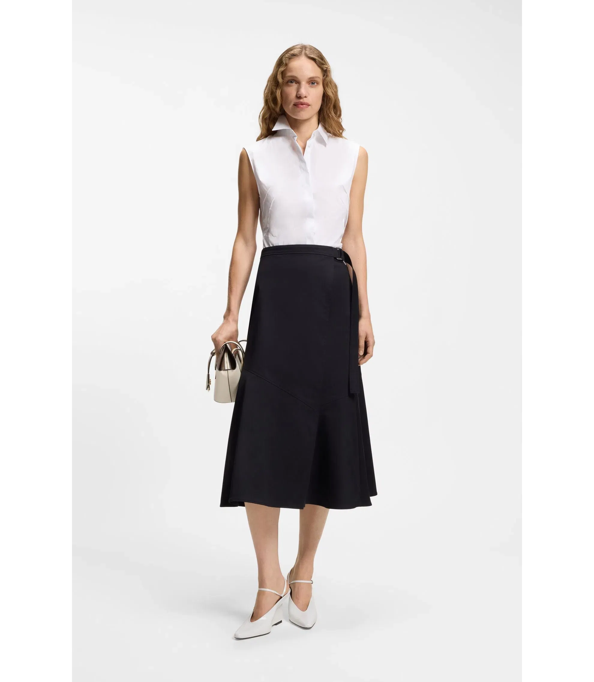 Boss Sleeveless Slim Fit Blouse In A Cotton Blend White Women's
