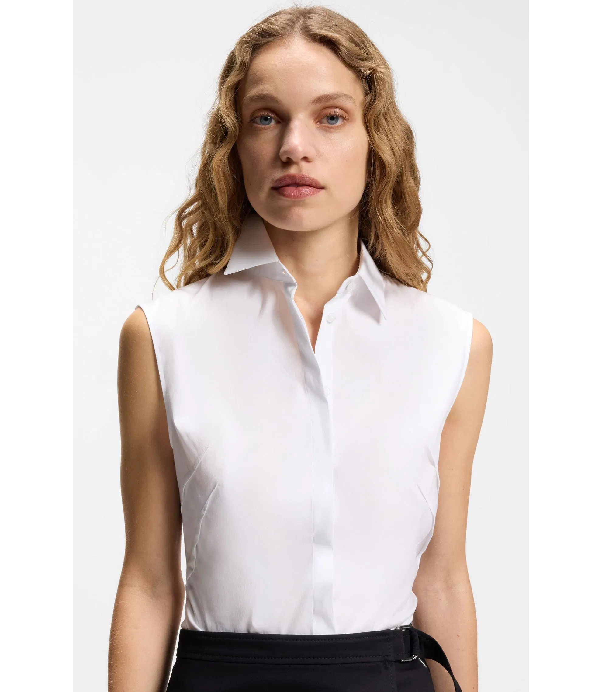 Boss Sleeveless Slim Fit Blouse In A Cotton Blend White Women's