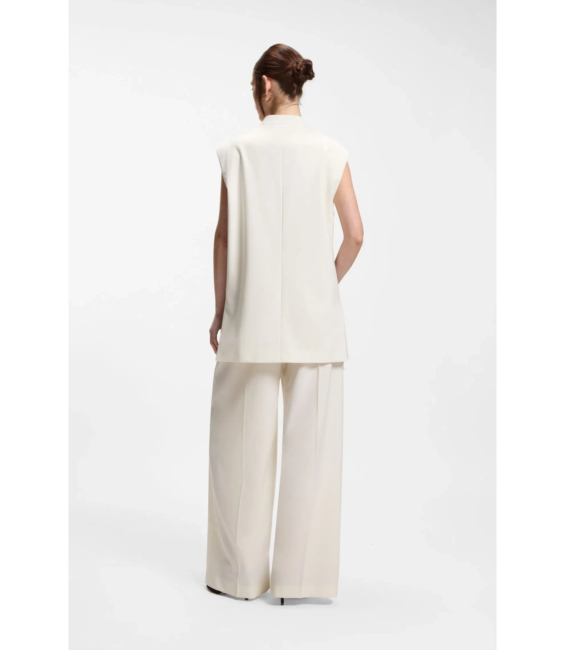 Boss Sleeveless Relaxed Fit Blazer In A Wool Blend White Women's