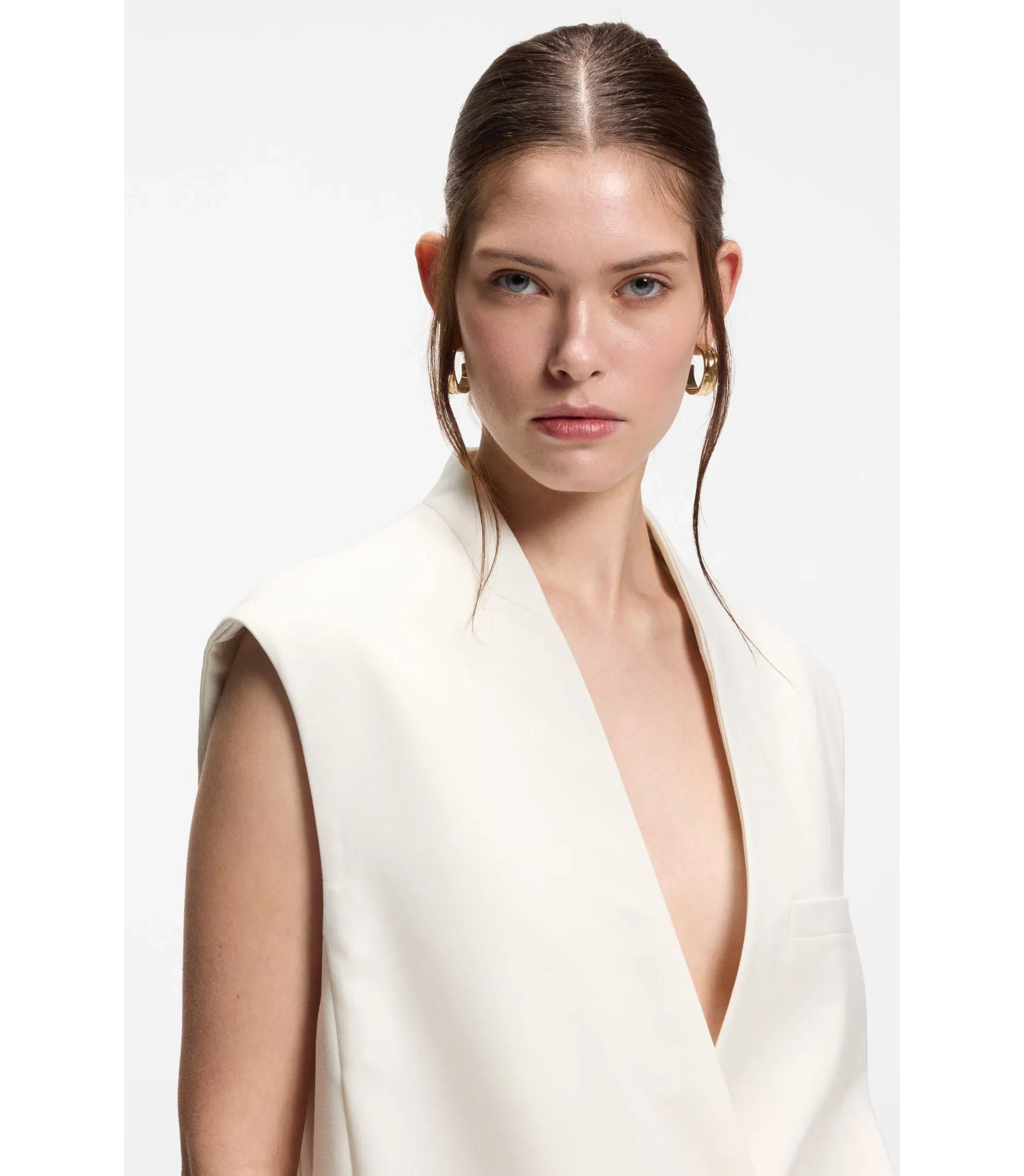 Boss Sleeveless Relaxed Fit Blazer In A Wool Blend White Women's
