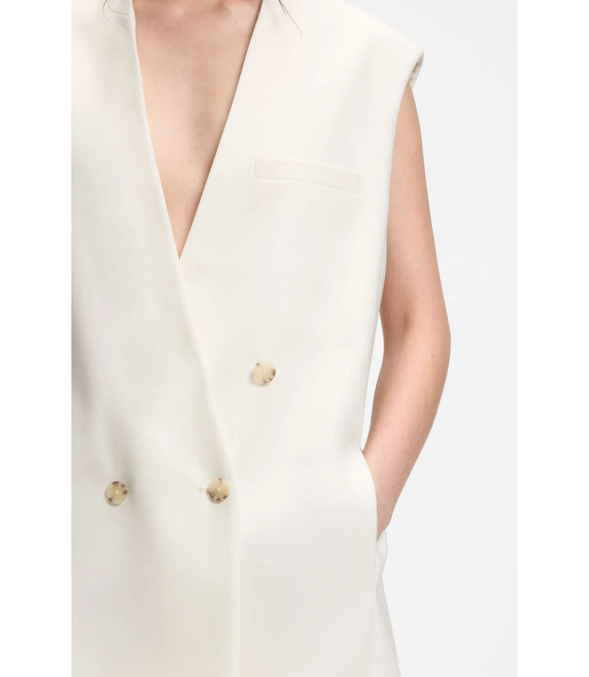 Boss Sleeveless Relaxed Fit Blazer In A Wool Blend White Women's