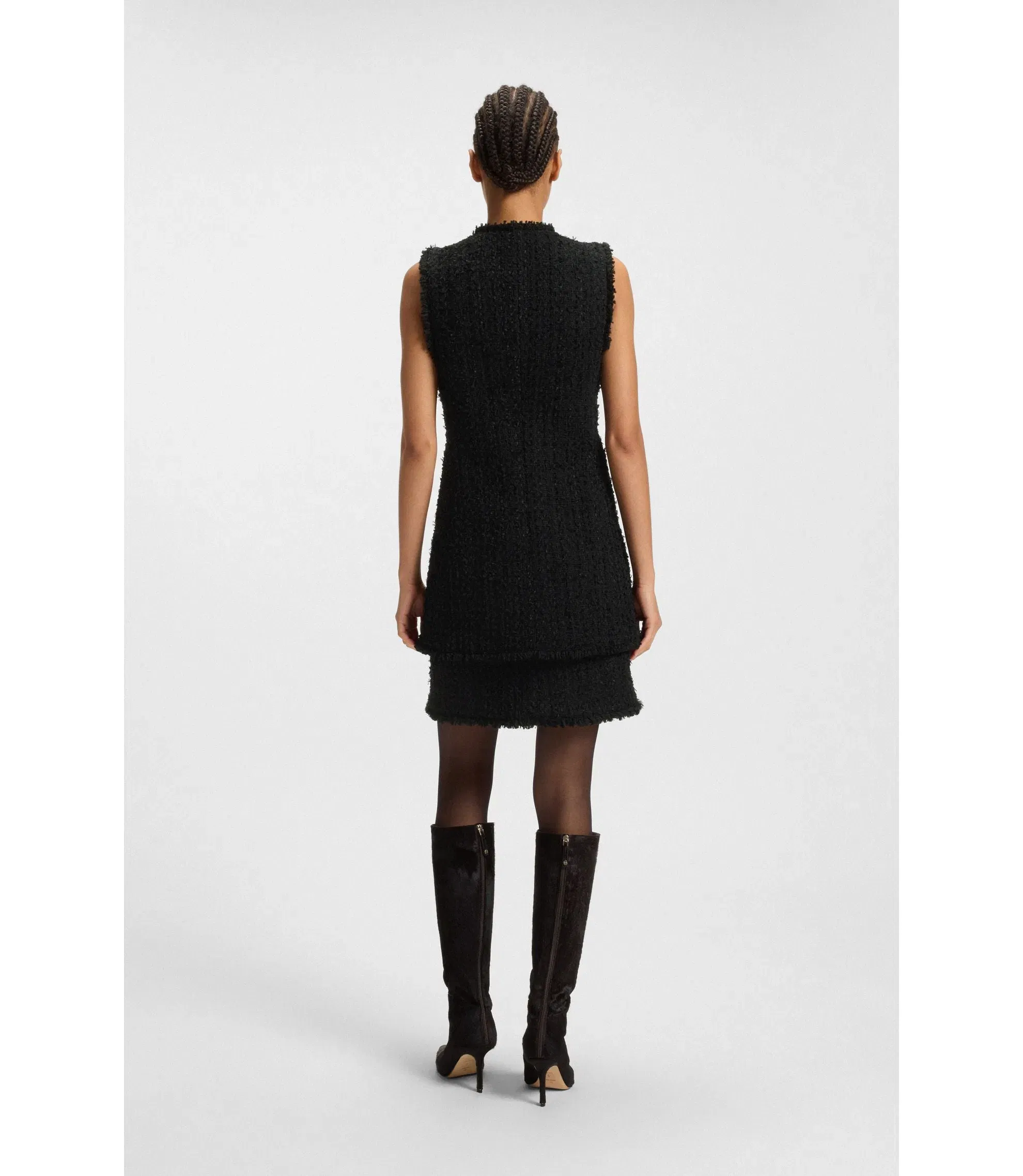 Boss Sleeveless Regular Fit Blazer In Velvet Tweed Patterned Women's