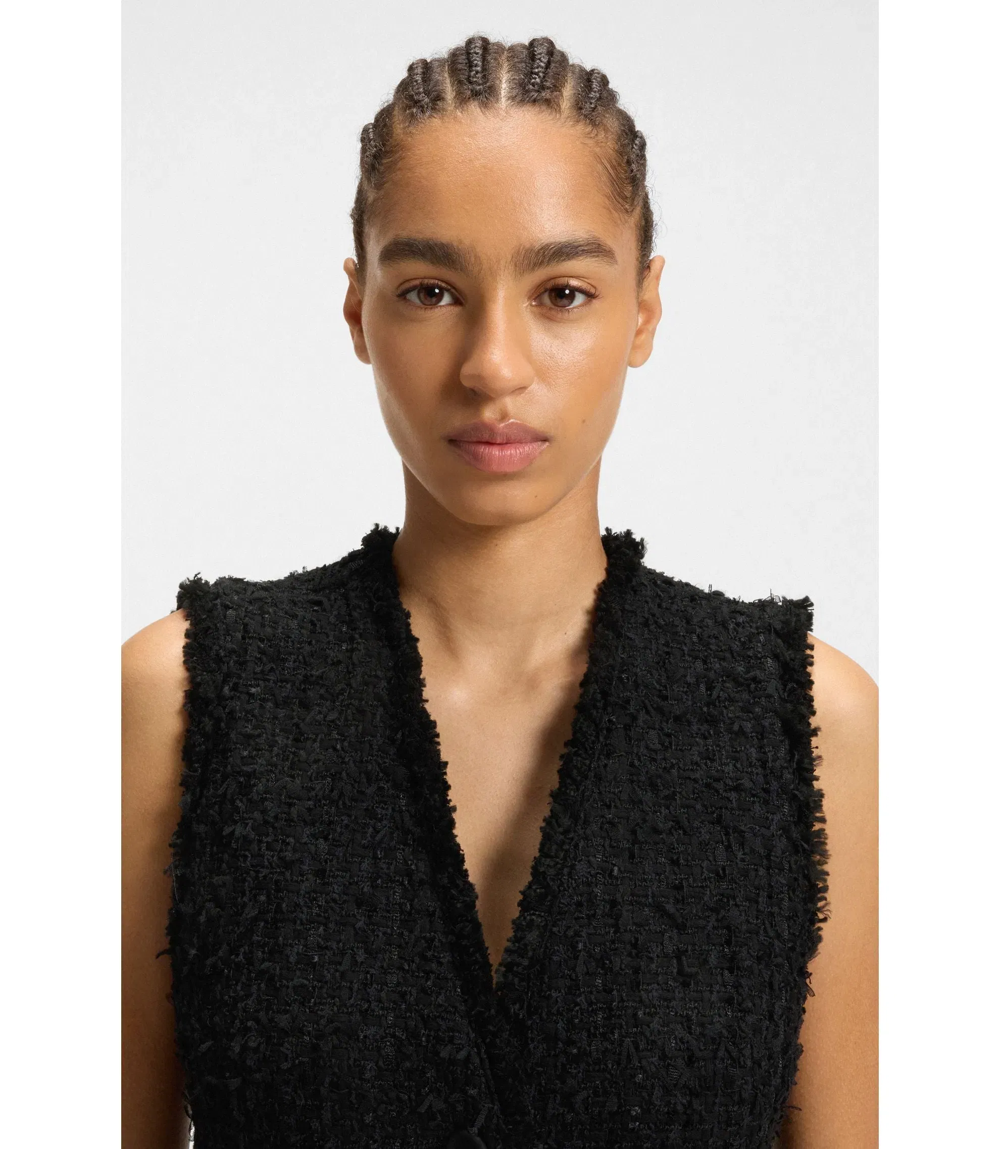 Boss Sleeveless Regular Fit Blazer In Velvet Tweed Patterned Women's