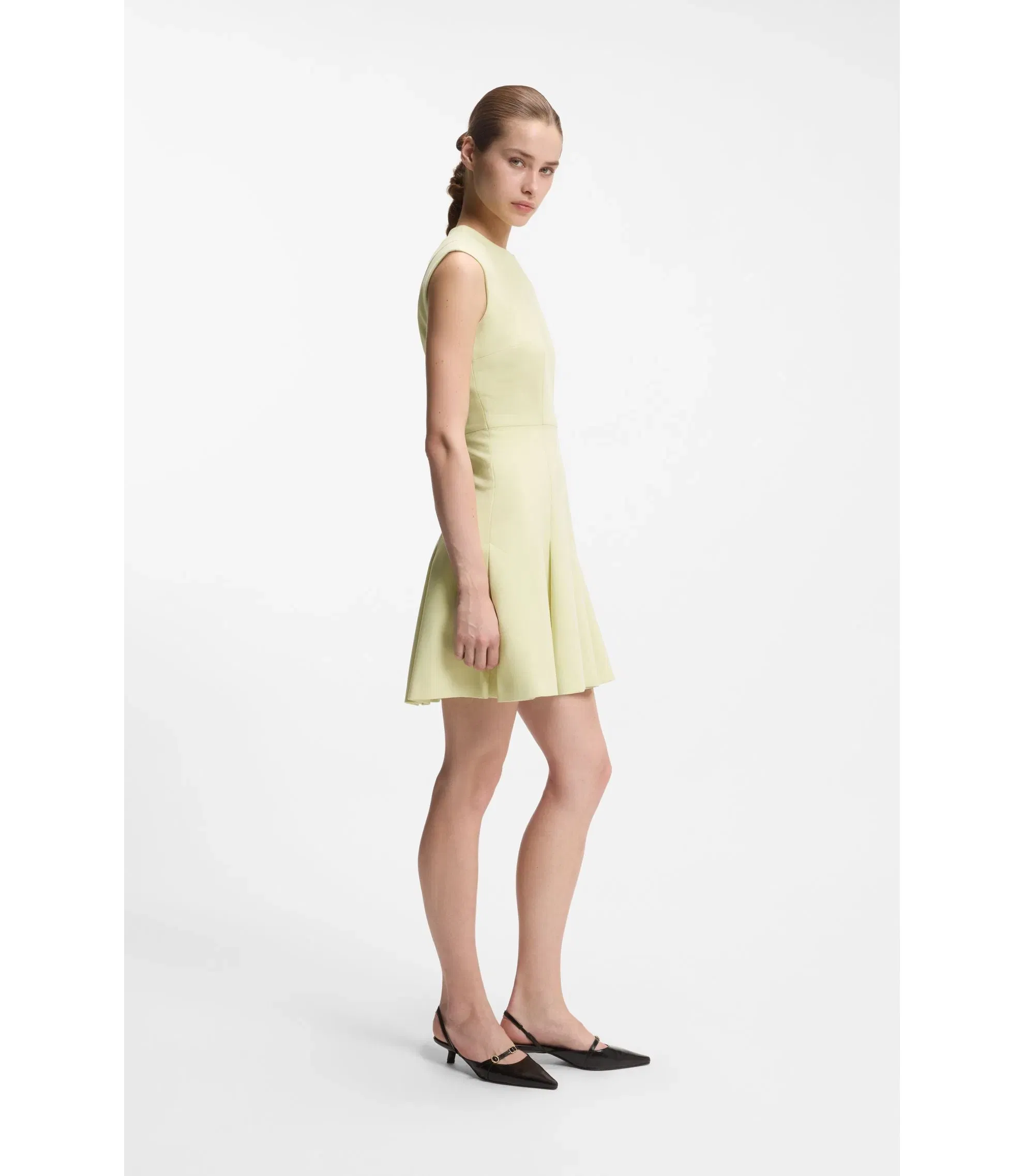 Hugo Sleeveless Dress With Gold Tone Flower Brooch Light Yellow Women's