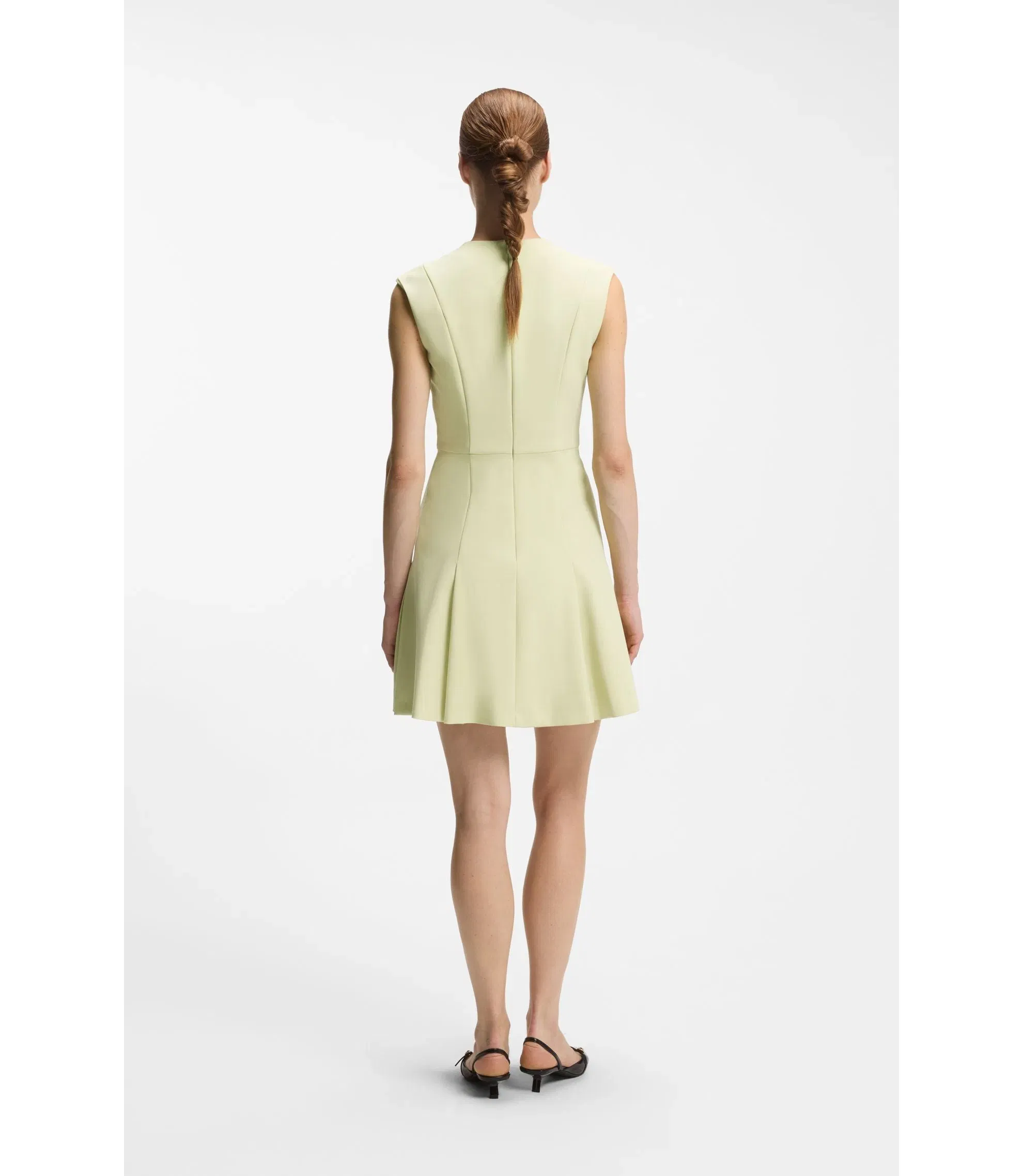 Hugo Sleeveless Dress With Gold Tone Flower Brooch Light Yellow Women's