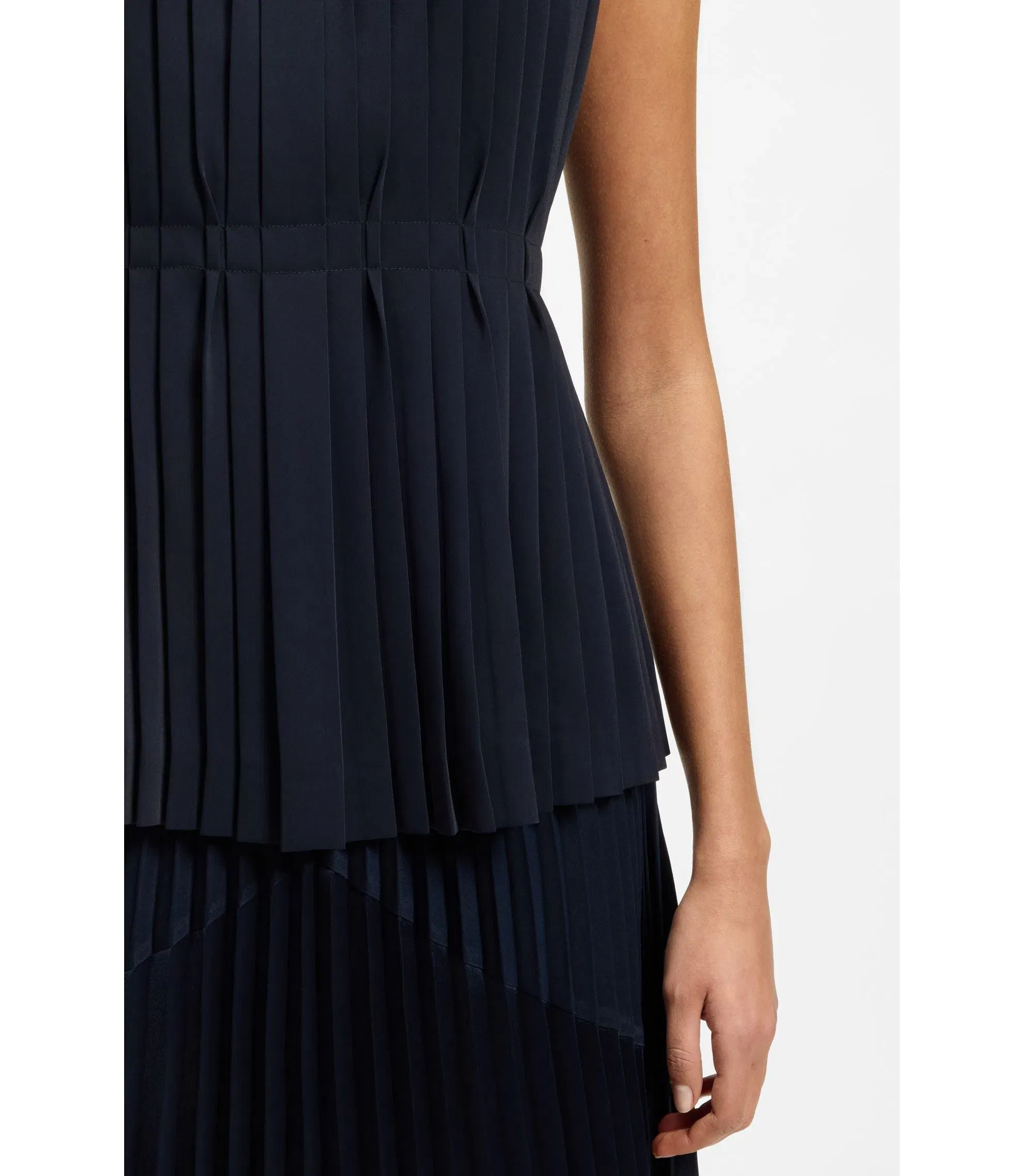 Boss Sleeveless Crepe Blouse With Pleats Dark Blue Women's