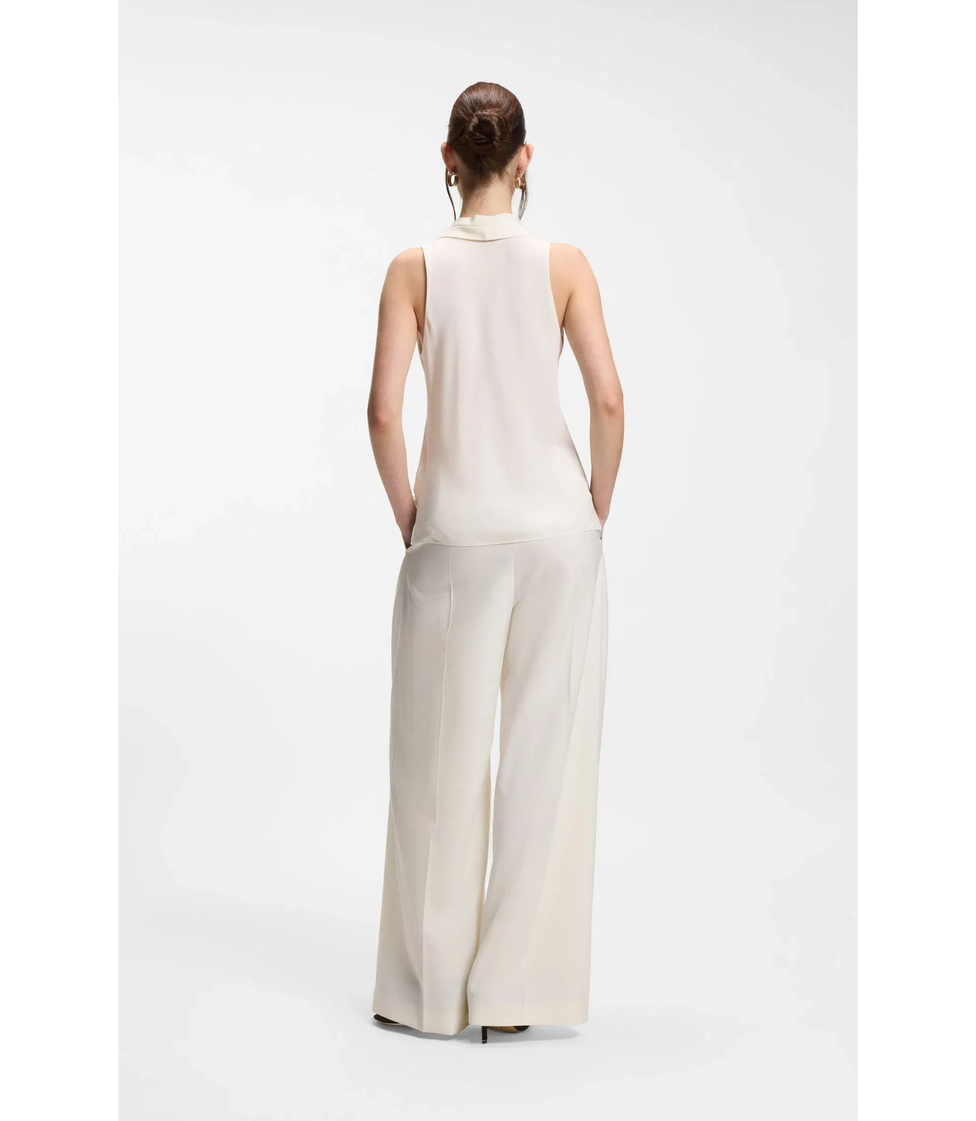 Boss Sleeveless Blouse In Sandwashed Silk With V Neckline White Women's