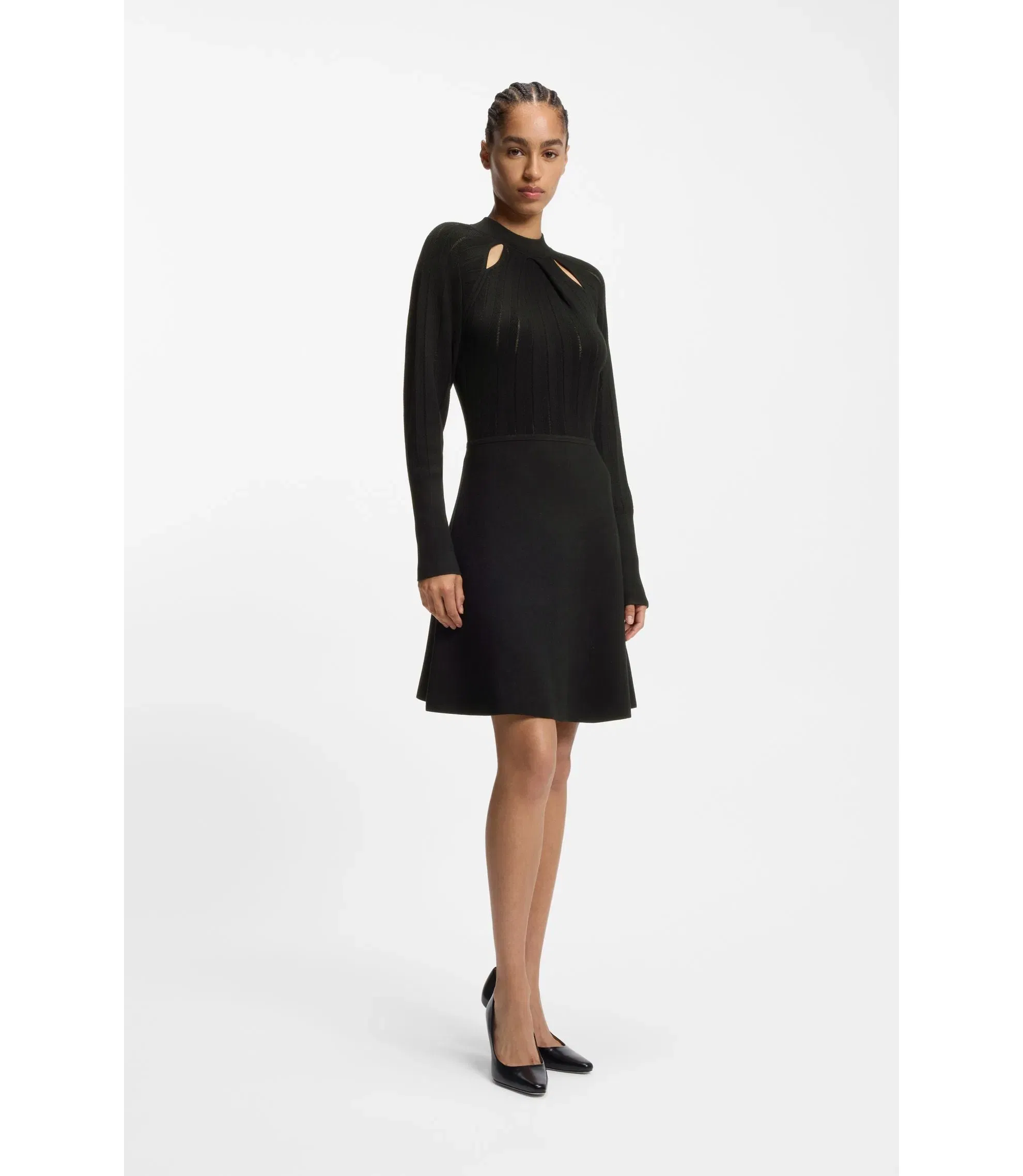 Boss Skater Style Dress With Lace Stitch Detailing Black Women's