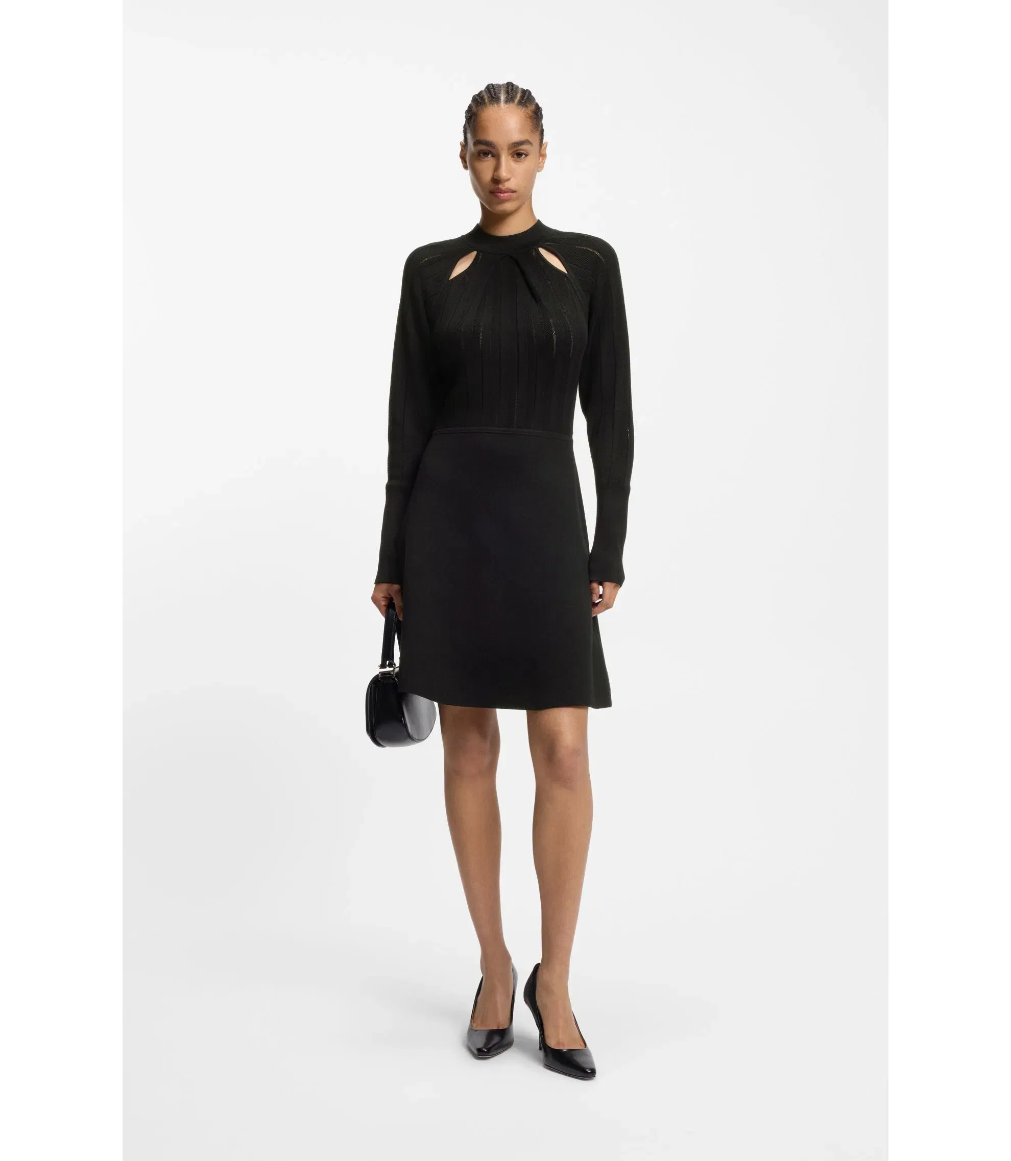 Boss Skater Style Dress With Lace Stitch Detailing Black Women's