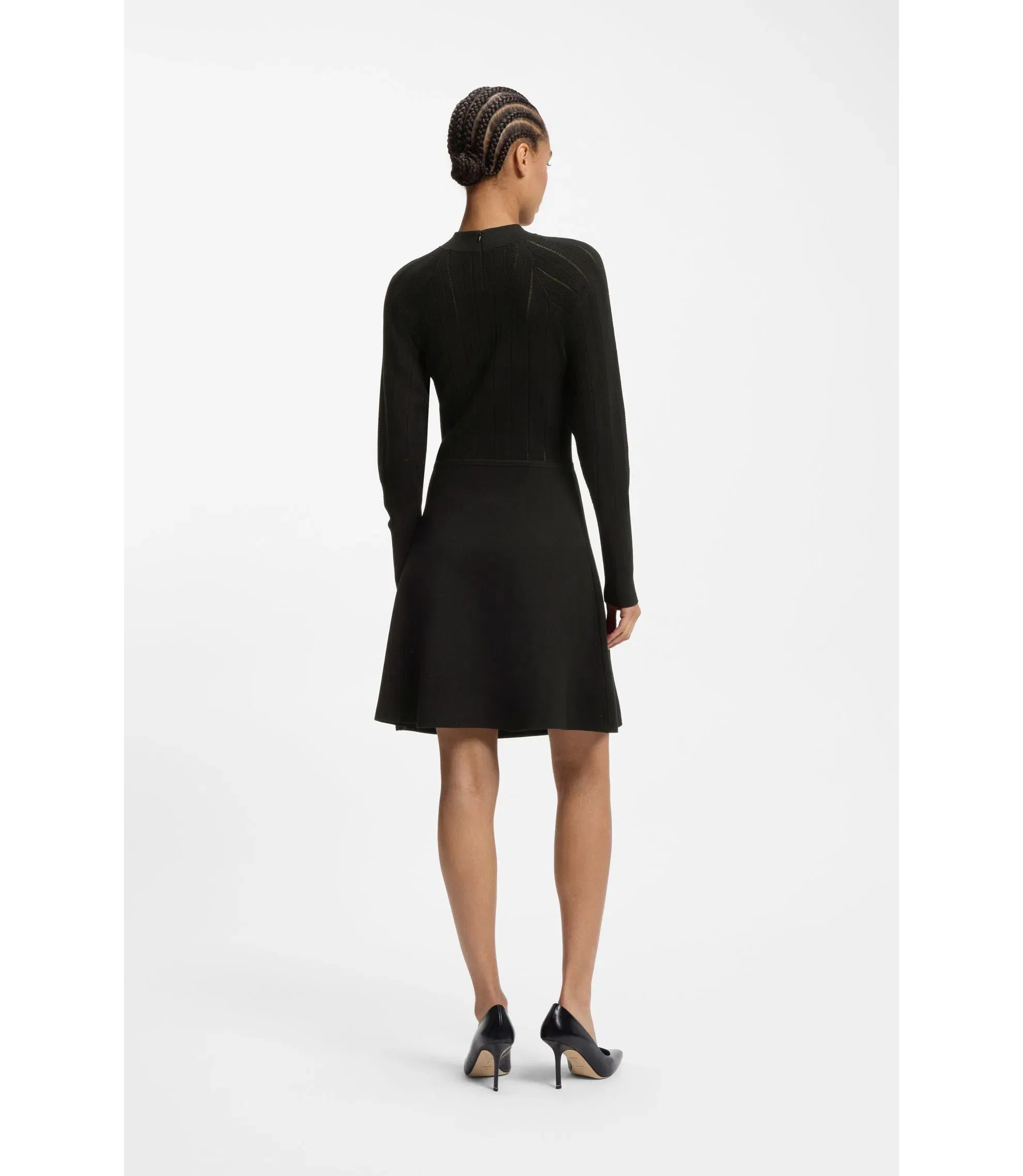 Boss Skater Style Dress With Lace Stitch Detailing Black Women's
