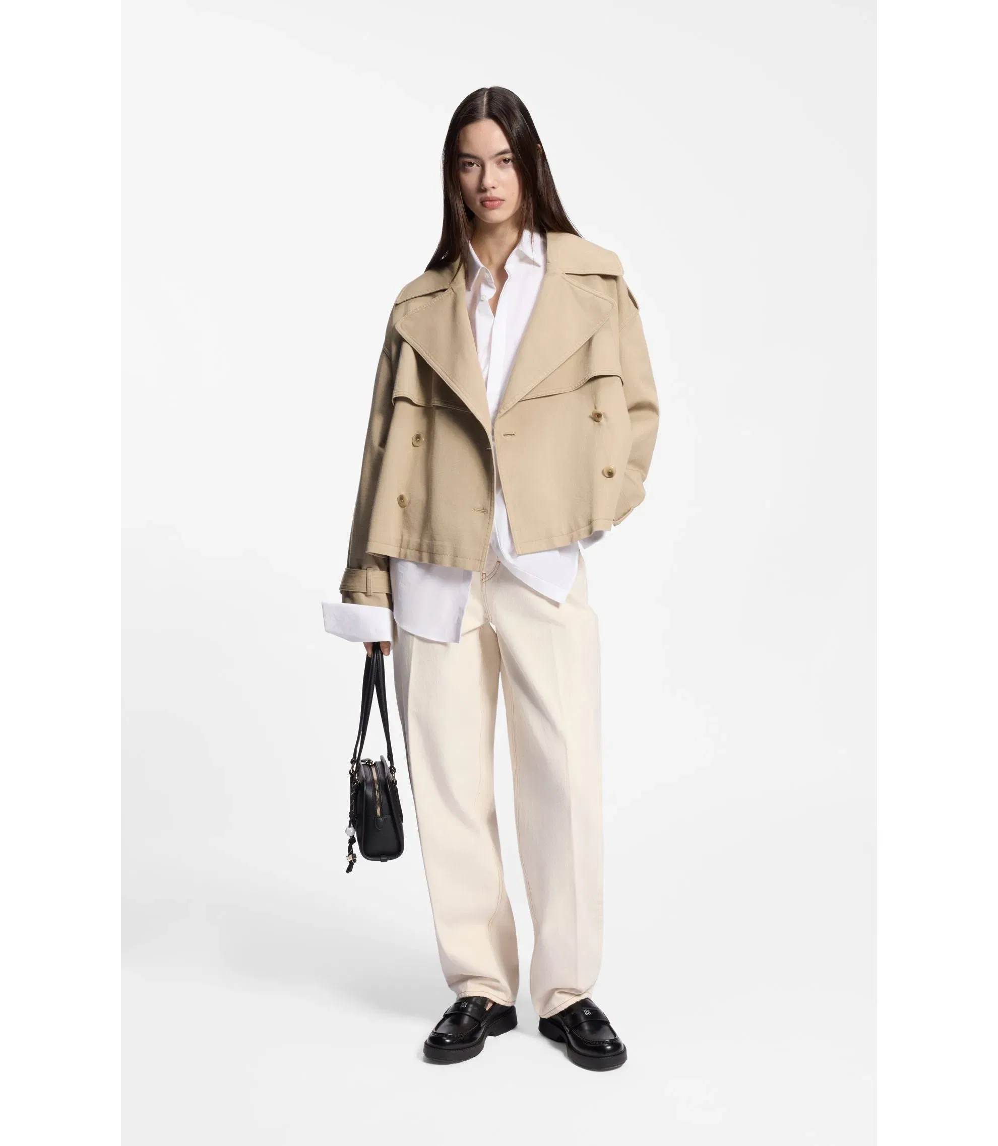 Hugo Short Trench Jacket In Cotton And Linen Light Brown Women's