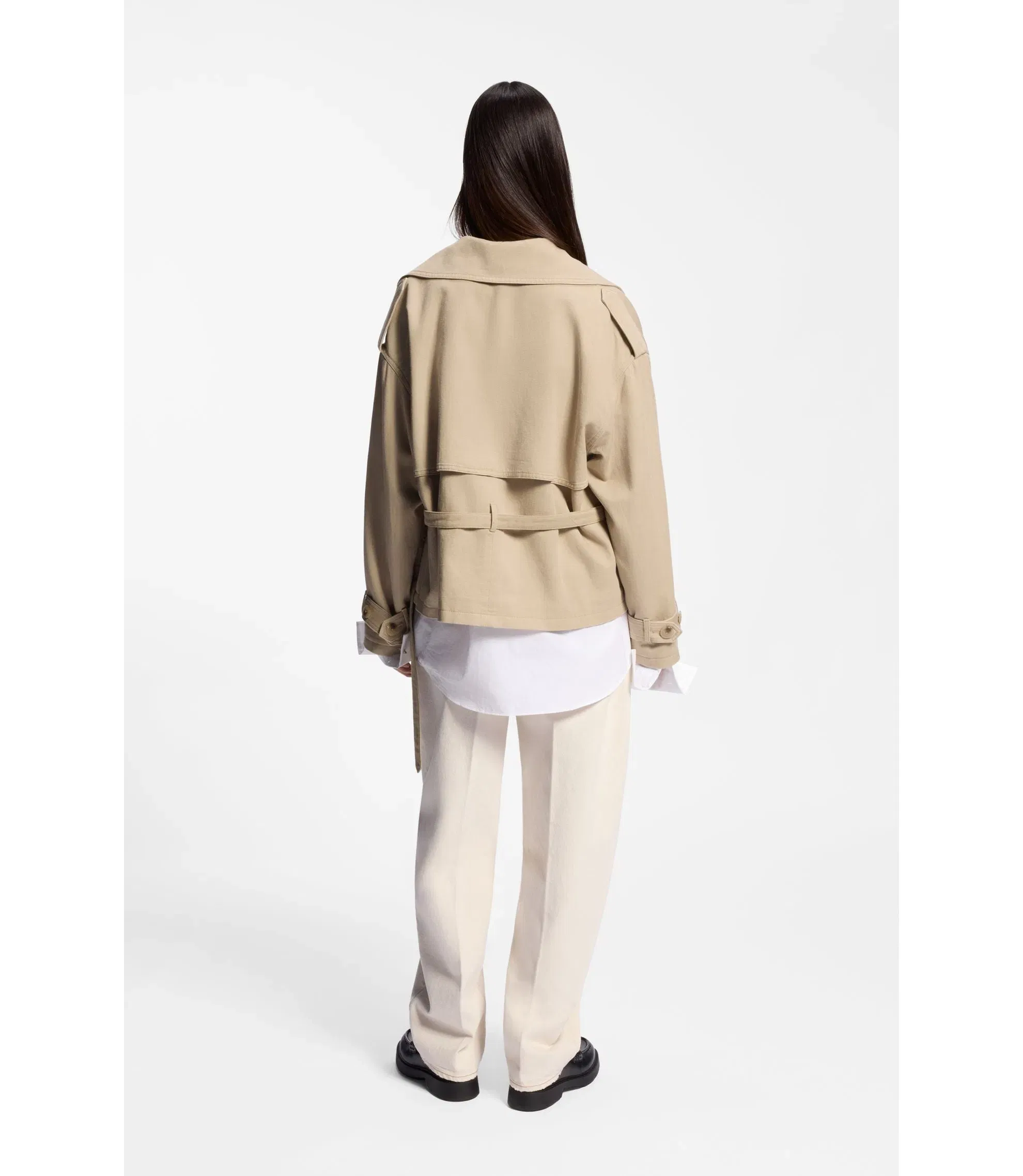 Hugo Short Trench Jacket In Cotton And Linen Light Brown Women's