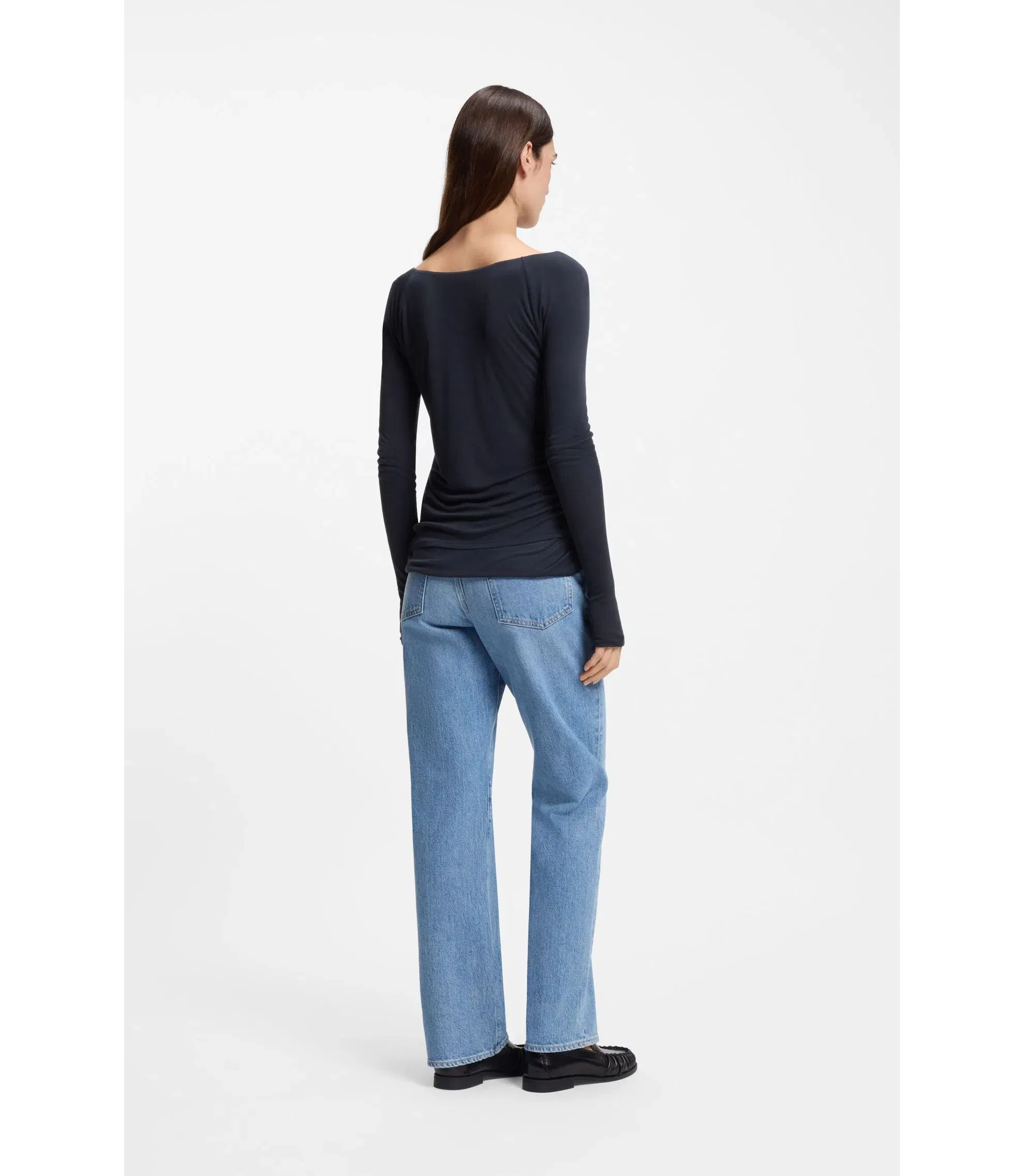 Boss Sheer Jersey Top With Double Layer Dark Blue Women's