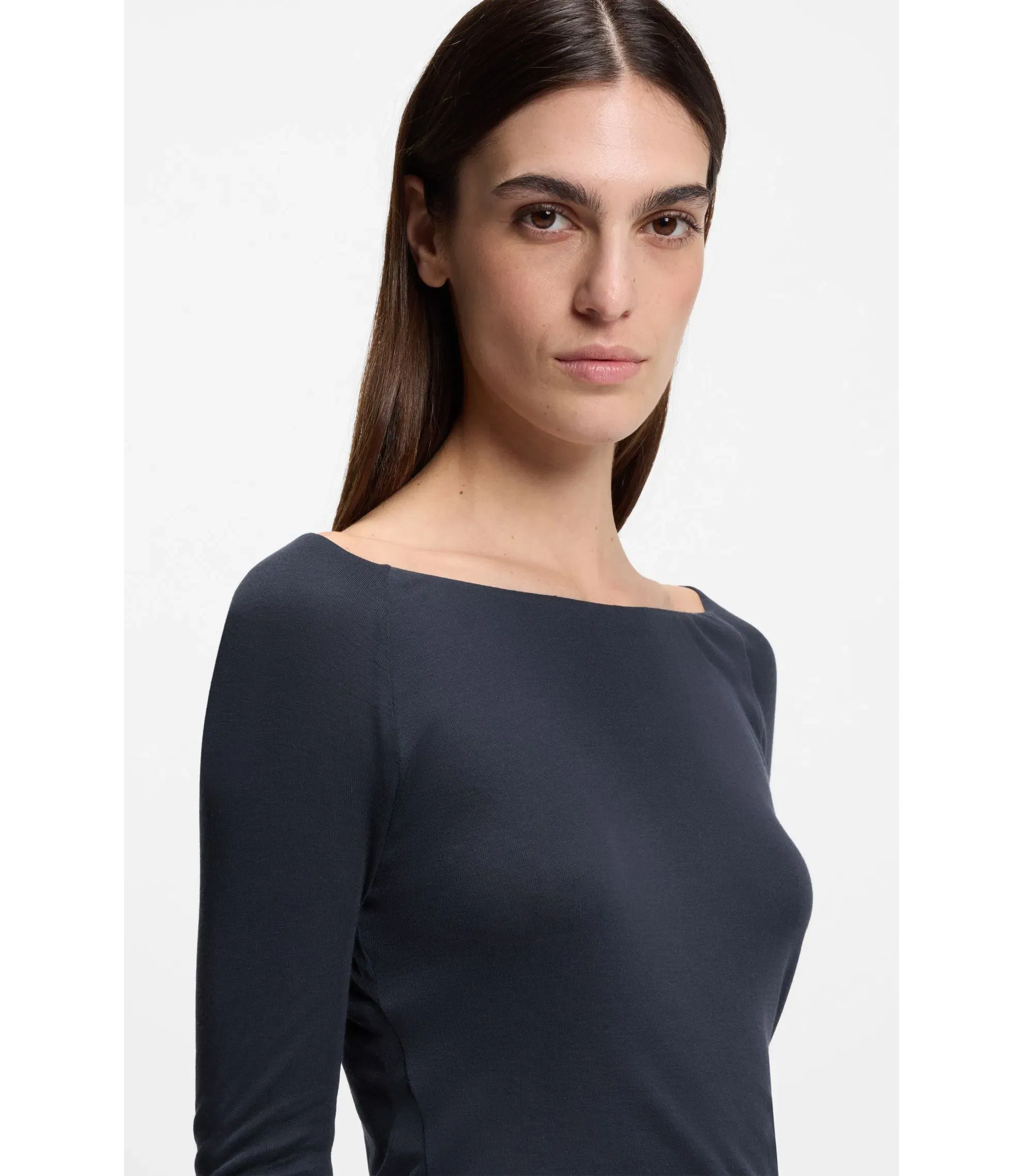 Boss Sheer Jersey Top With Double Layer Dark Blue Women's