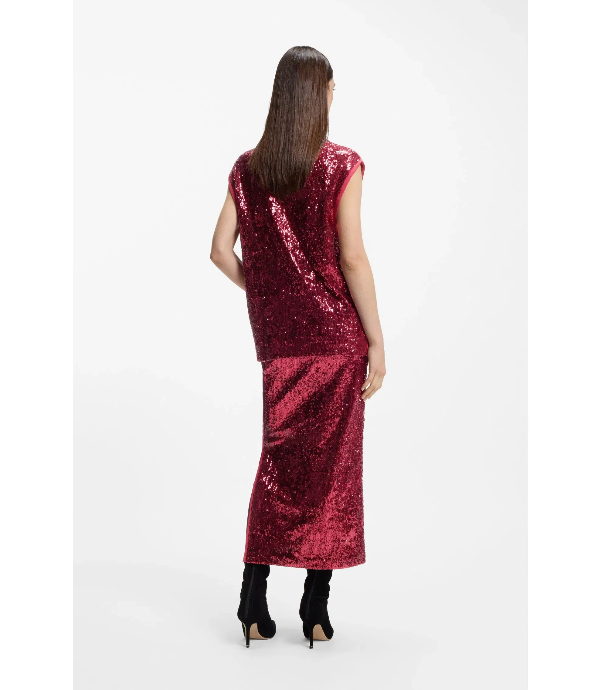 Boss Sequin Top With Draped Funnel Neckline Dark Red Women's