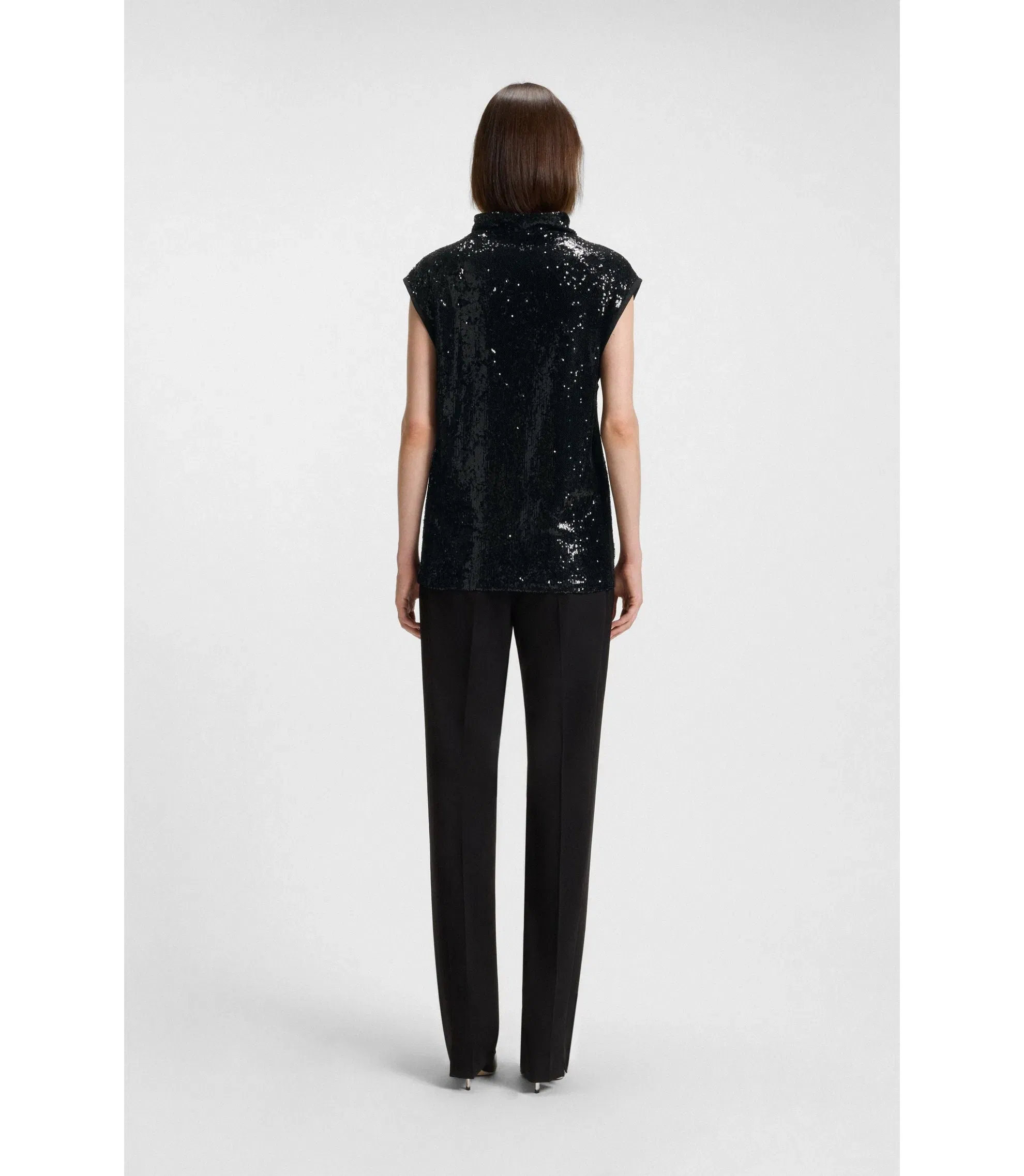 Boss Sequin Top With Draped Funnel Neckline Black Women's