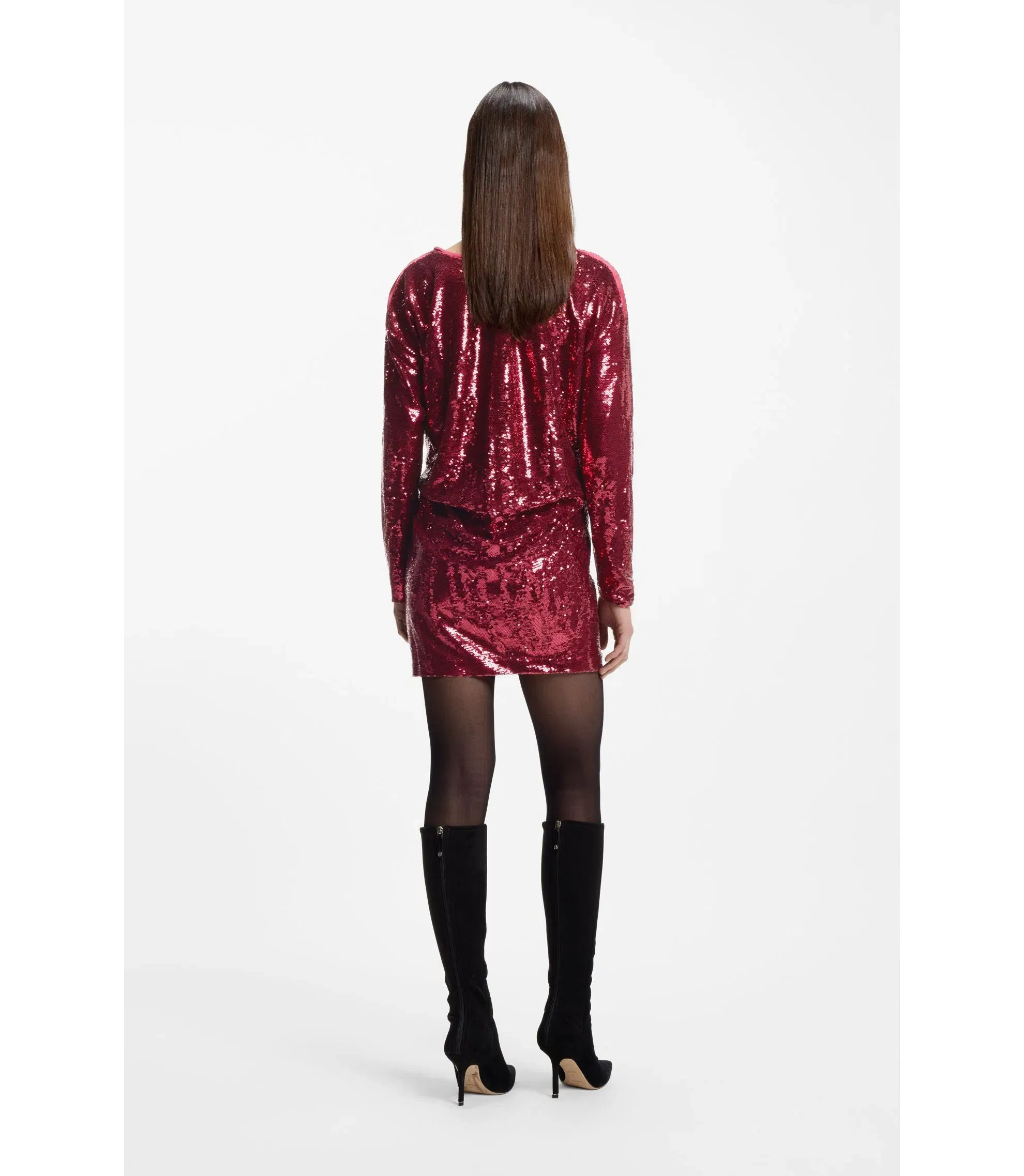 Boss Sequin Dress With Draped Neckline Dark Red Women's