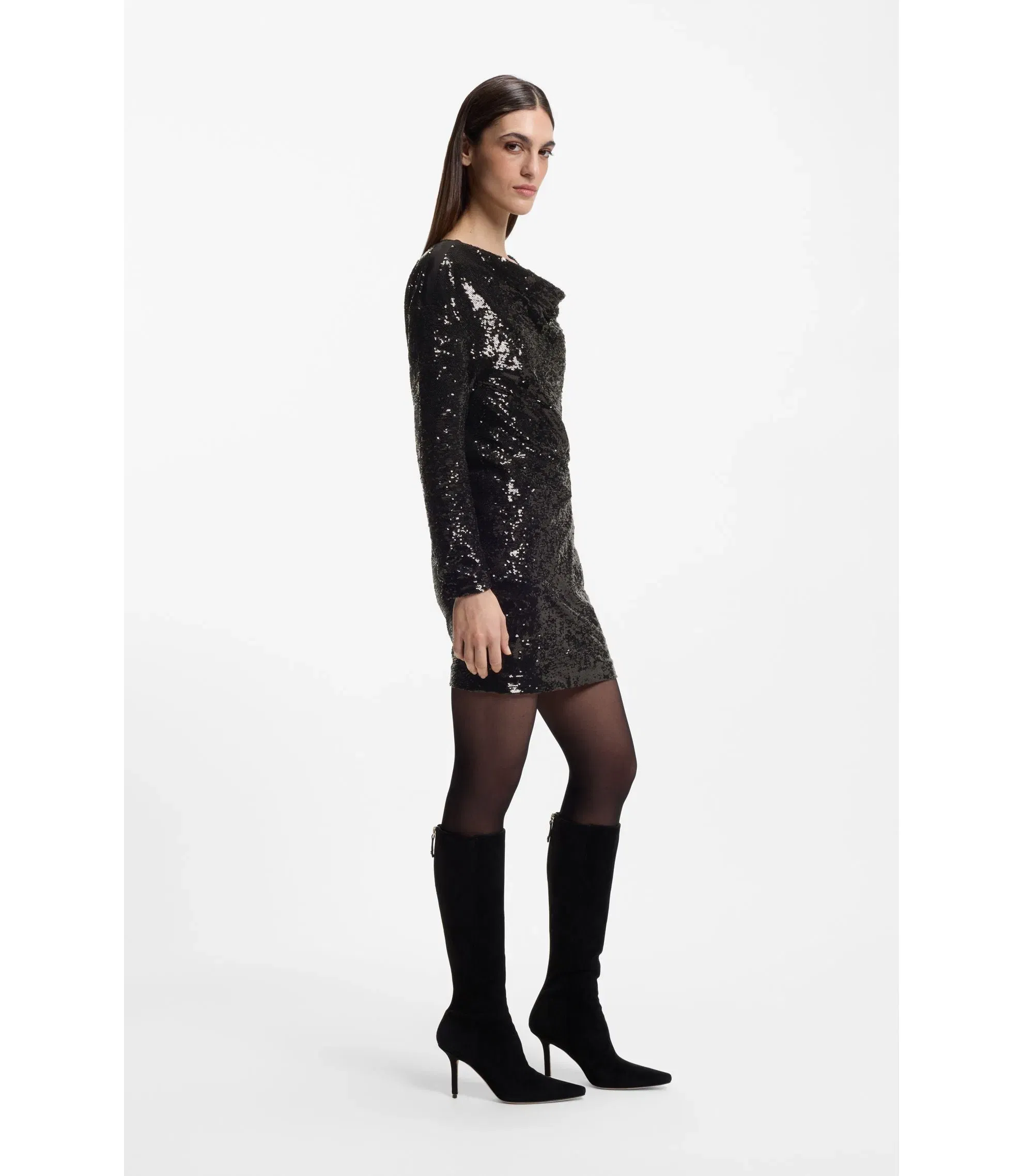 Boss Sequin Dress With Draped Neckline Black Women's