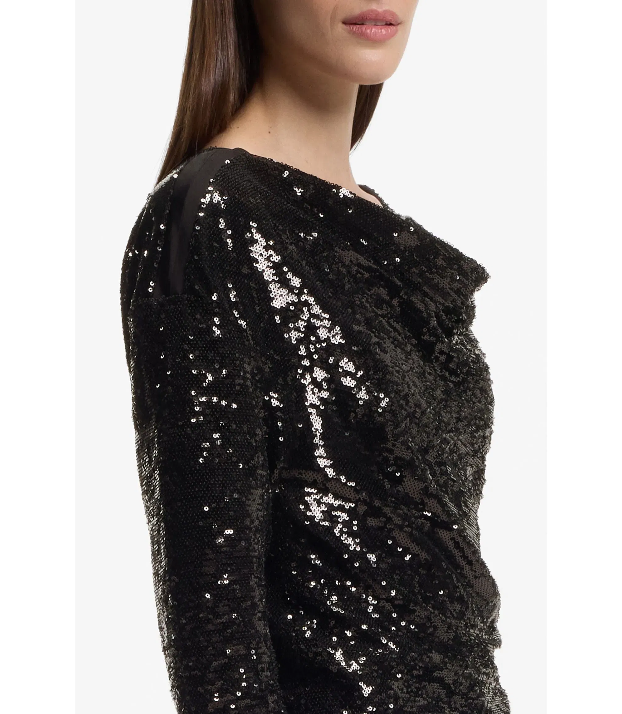 Boss Sequin Dress With Draped Neckline Black Women's