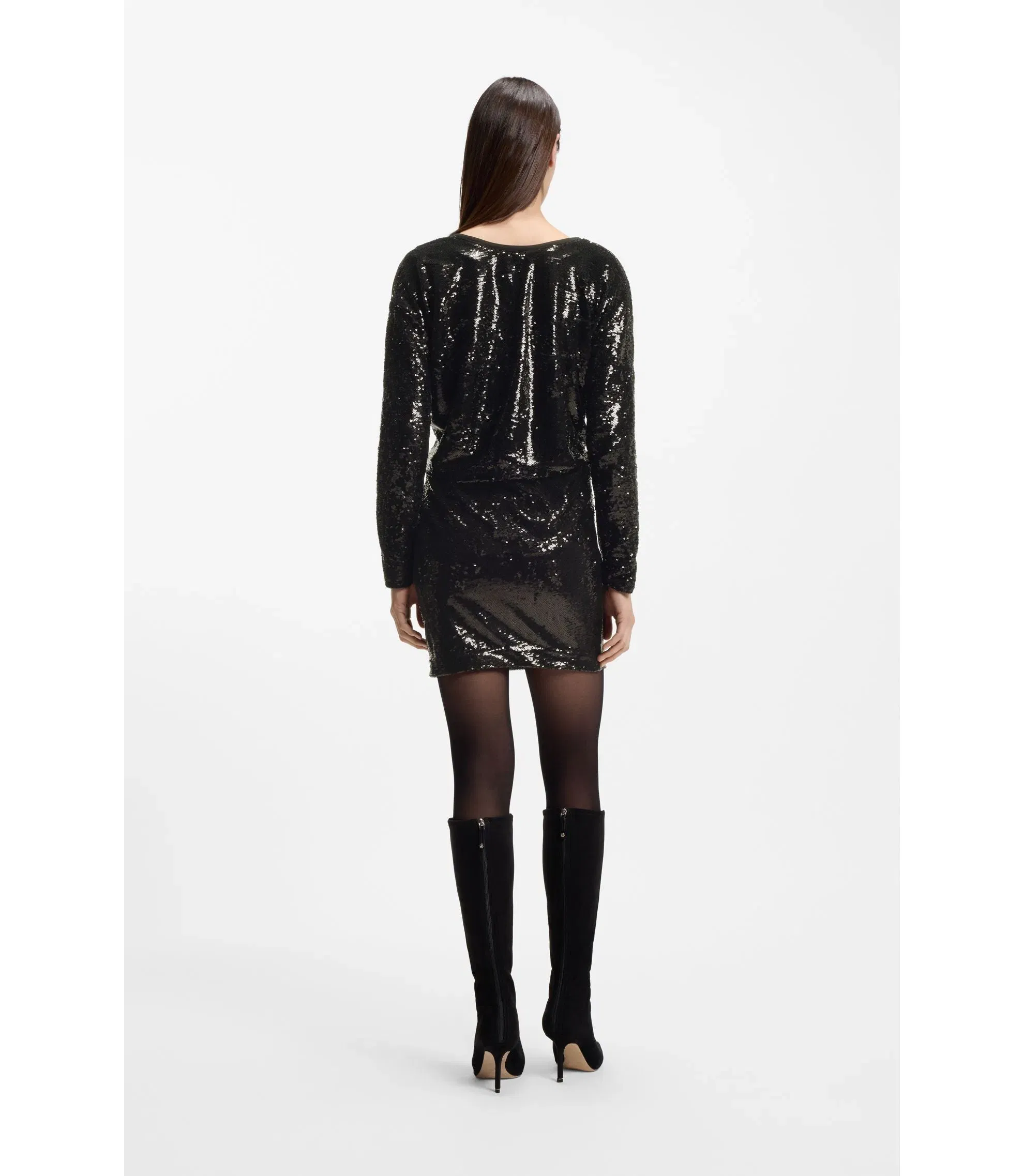 Boss Sequin Dress With Draped Neckline Black Women's
