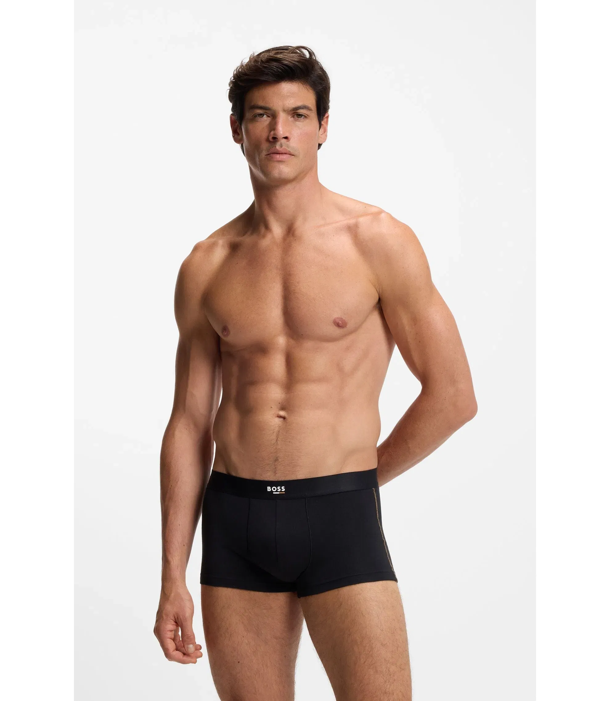 Boss Seam Stitching Trunks In Stretch Cotton Black