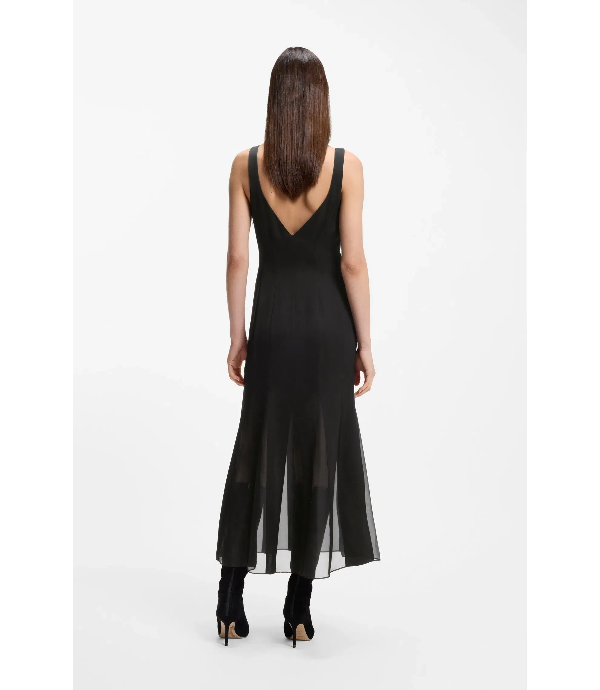 Boss Satin Slip Dress With Organza Inserts Black Women's