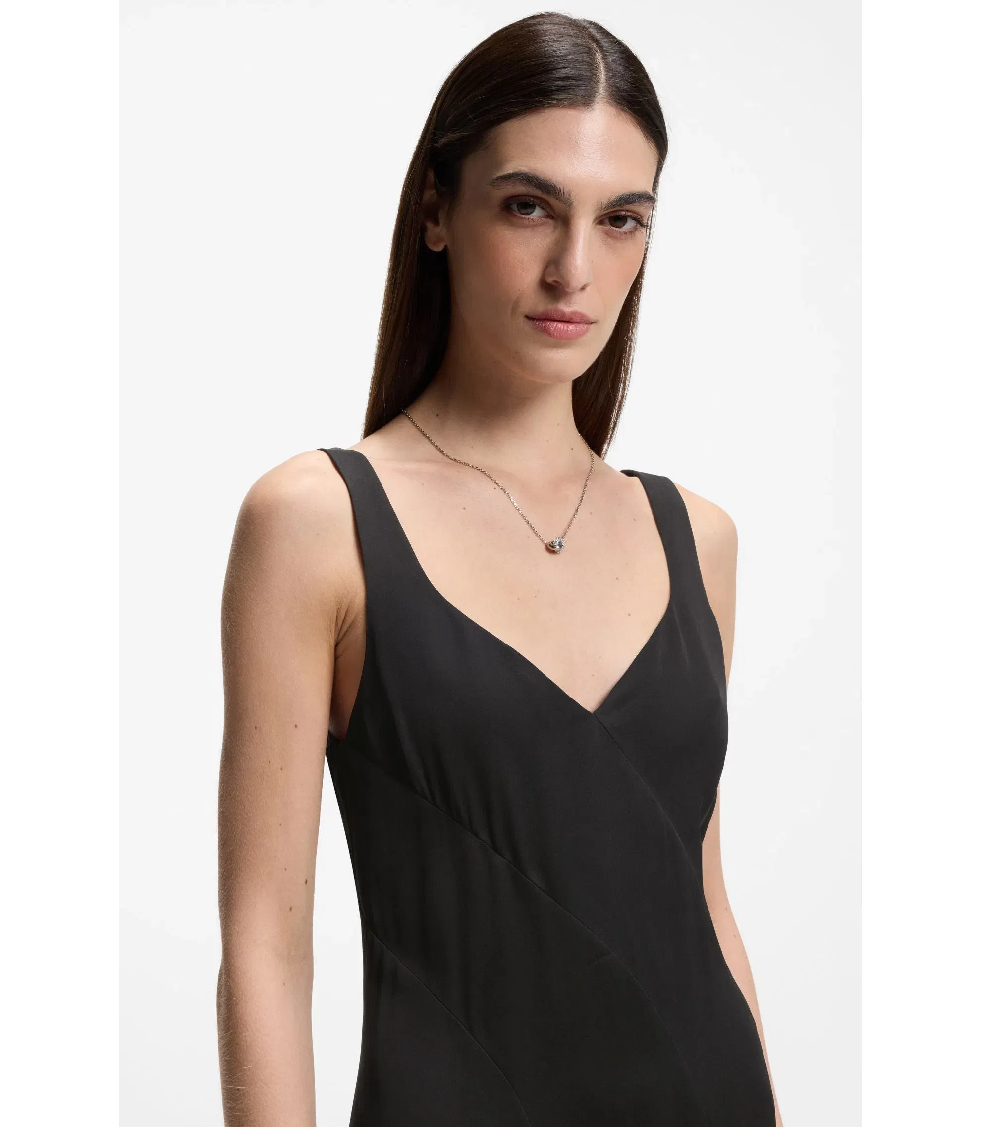 Boss Satin Slip Dress With Organza Inserts Black Women's
