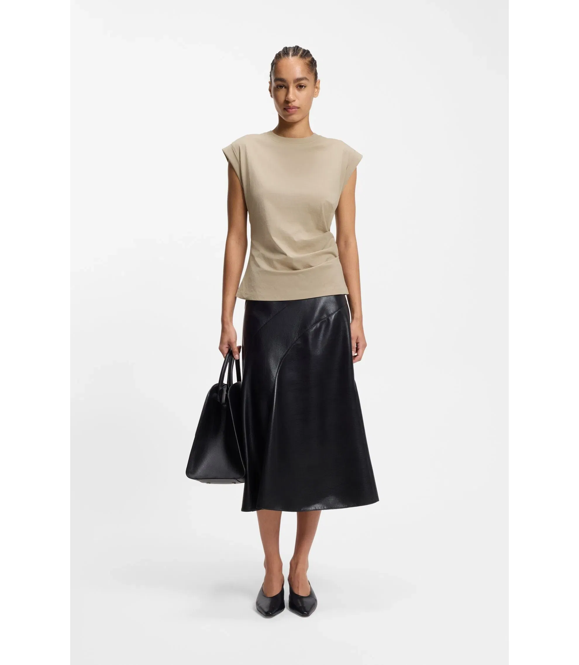 Boss Rolled Cuff Slim Fit T-Shirt In Mercerised Cotton Light Beige Women's