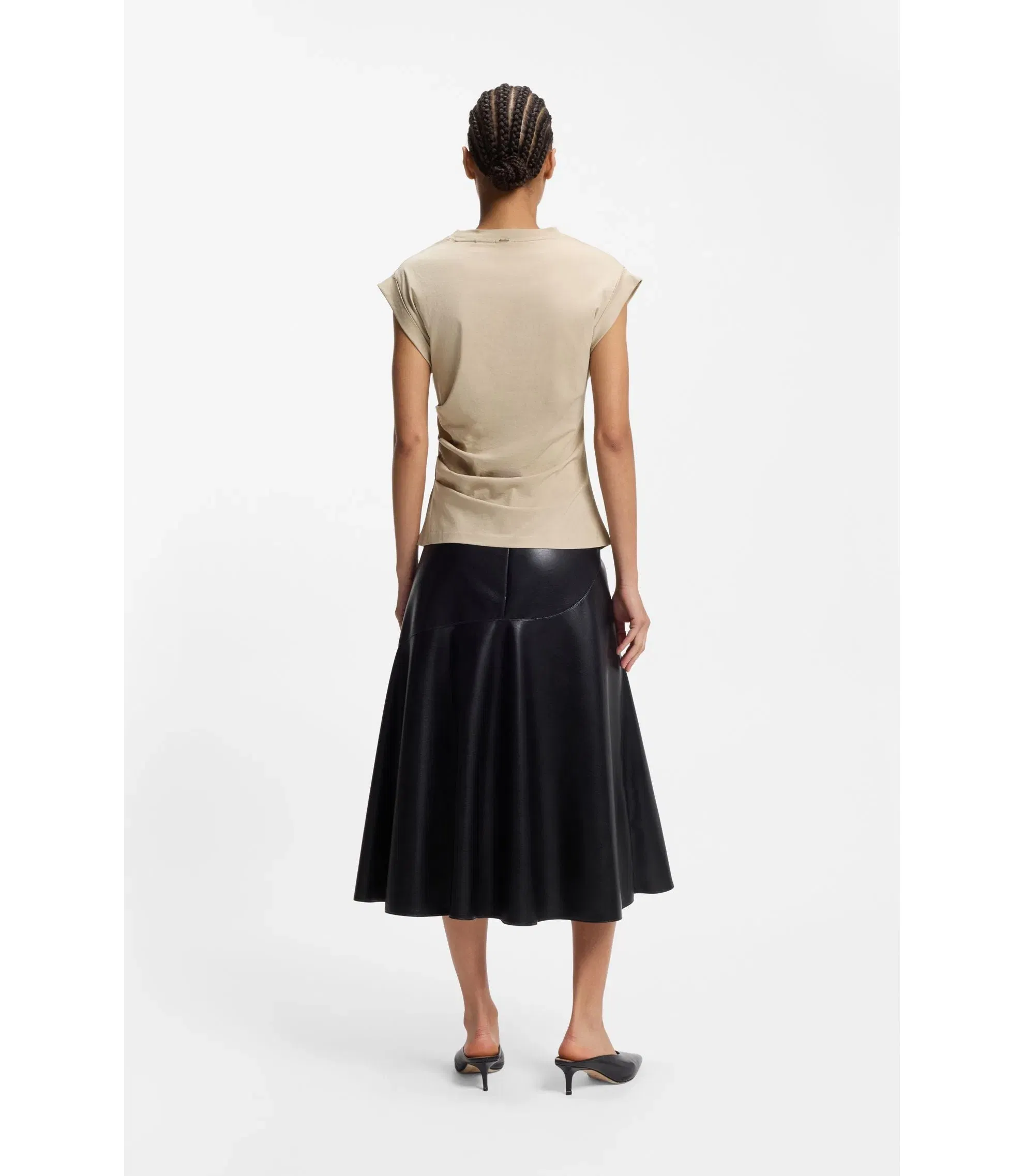 Boss Rolled Cuff Slim Fit T-Shirt In Mercerised Cotton Light Beige Women's