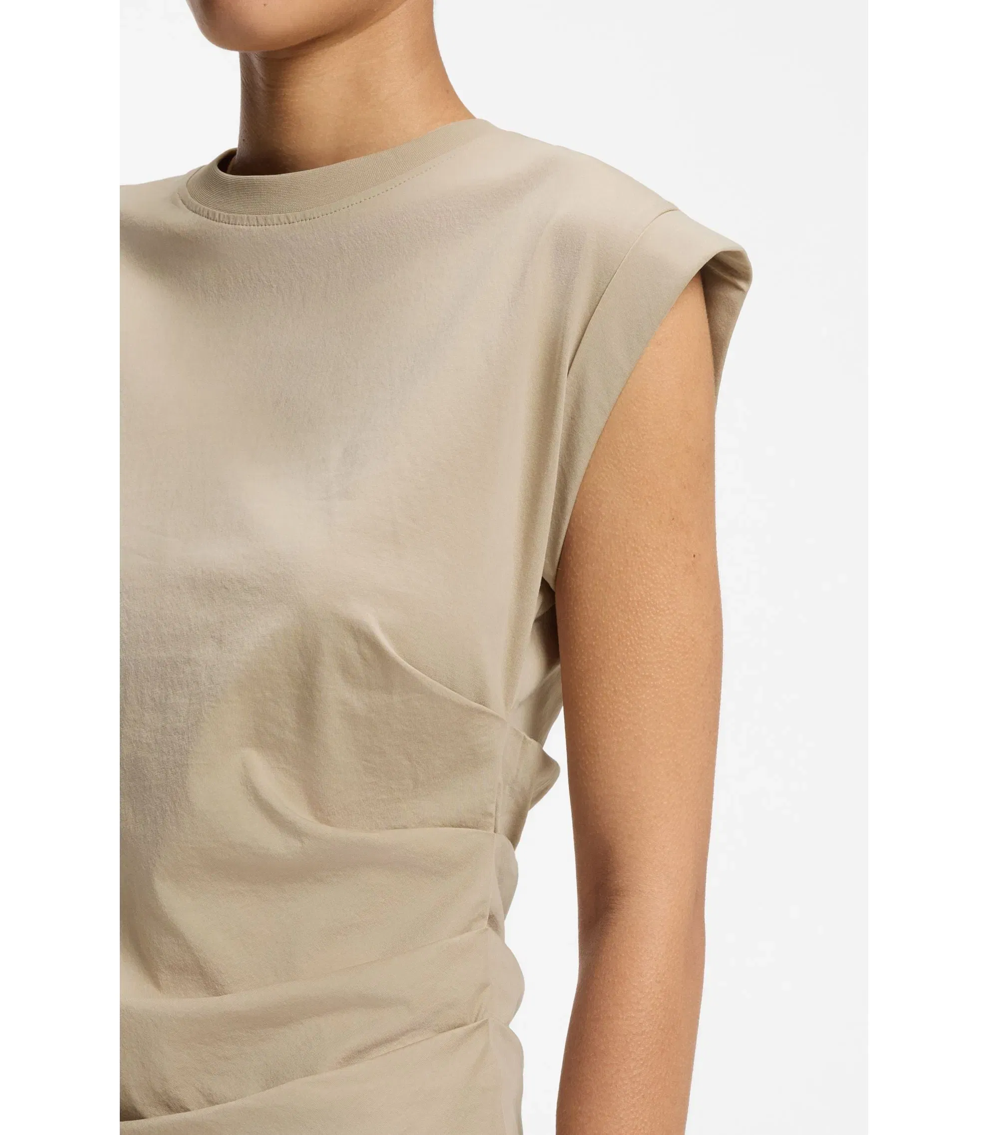 Boss Rolled Cuff Slim Fit T-Shirt In Mercerised Cotton Light Beige Women's