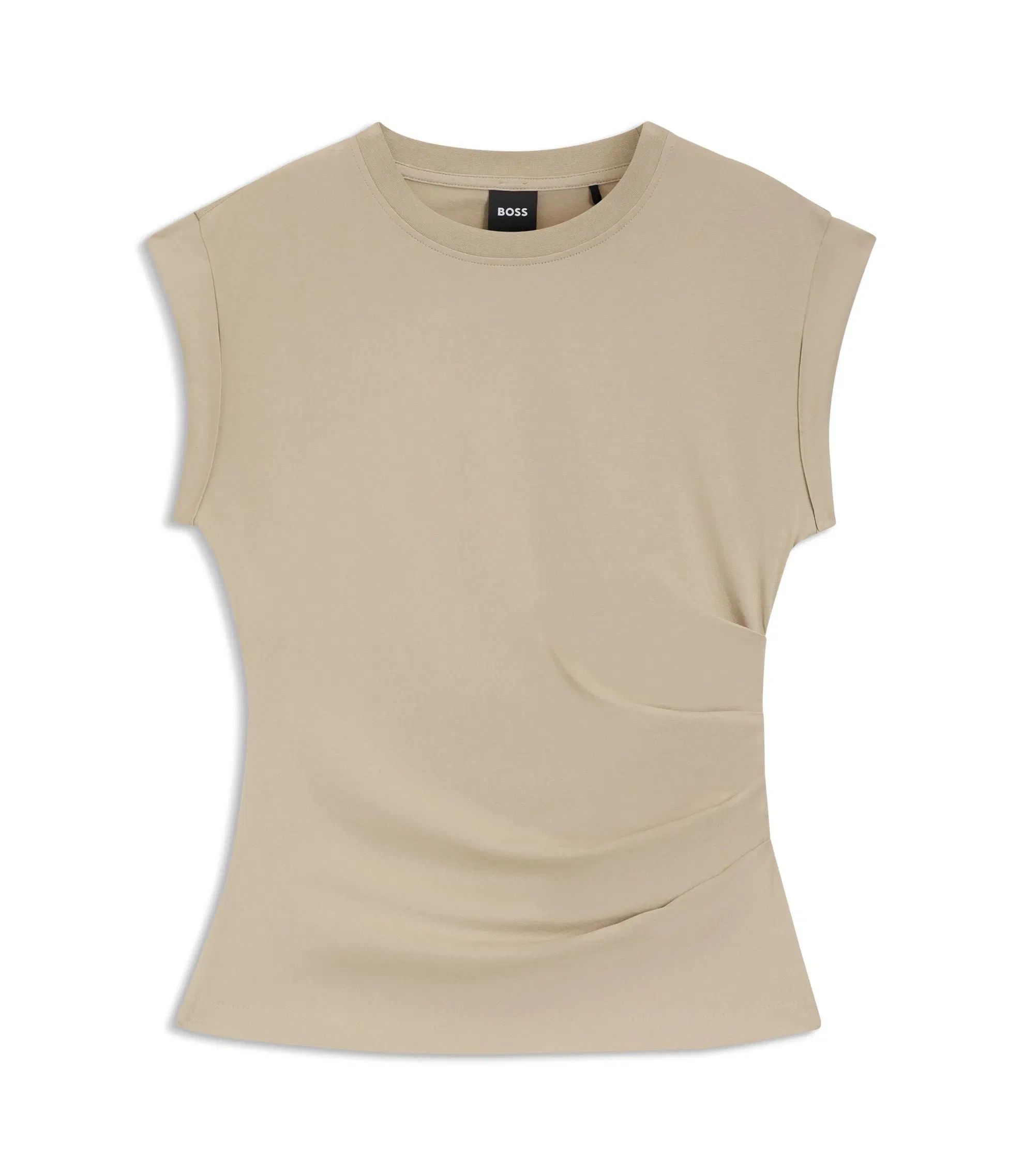 Boss Rolled Cuff Slim Fit T-Shirt In Mercerised Cotton Light Beige Women's