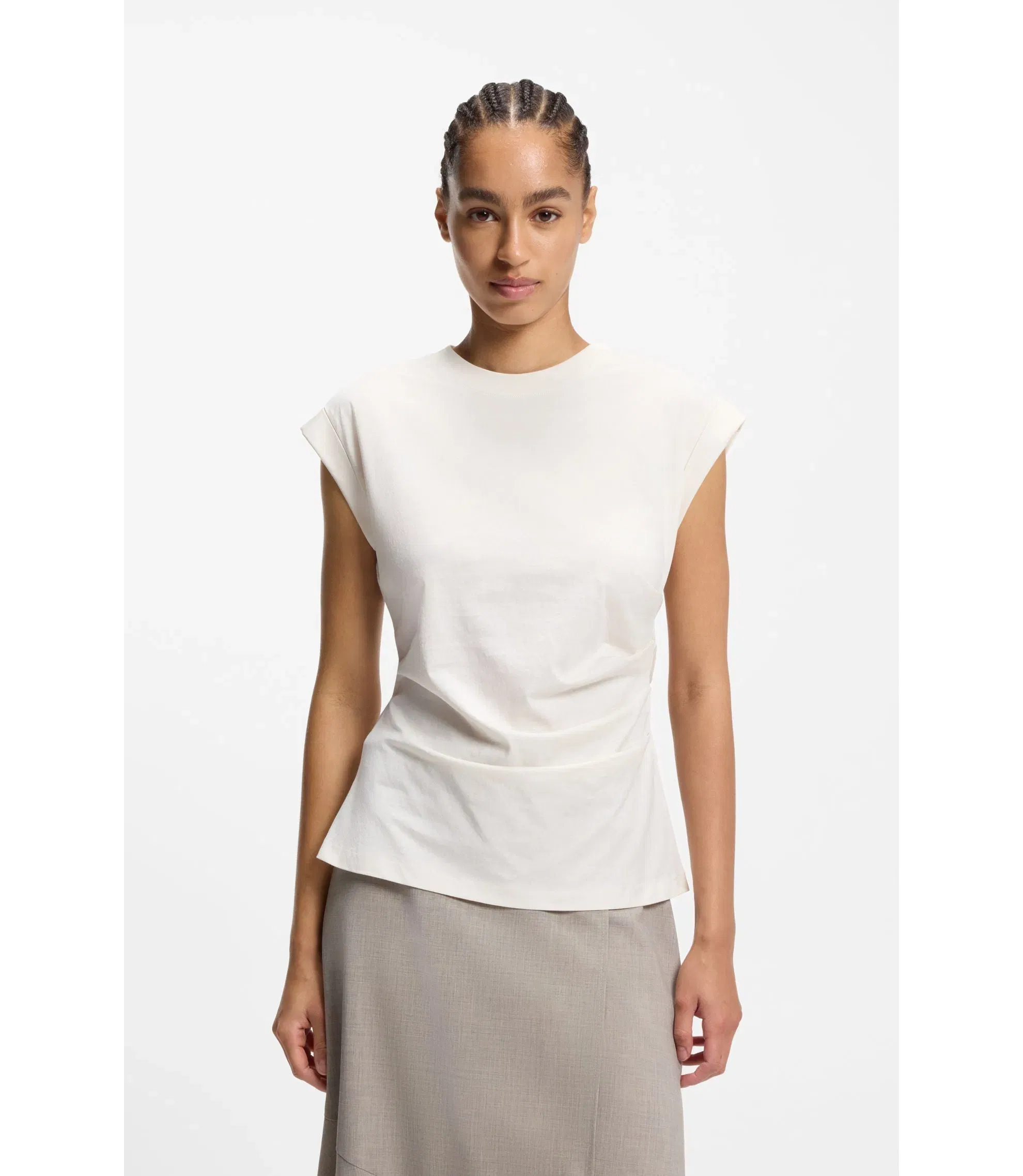 Boss Rolled Cuff Slim Fit T-Shirt In Mercerised Cotton White Women's