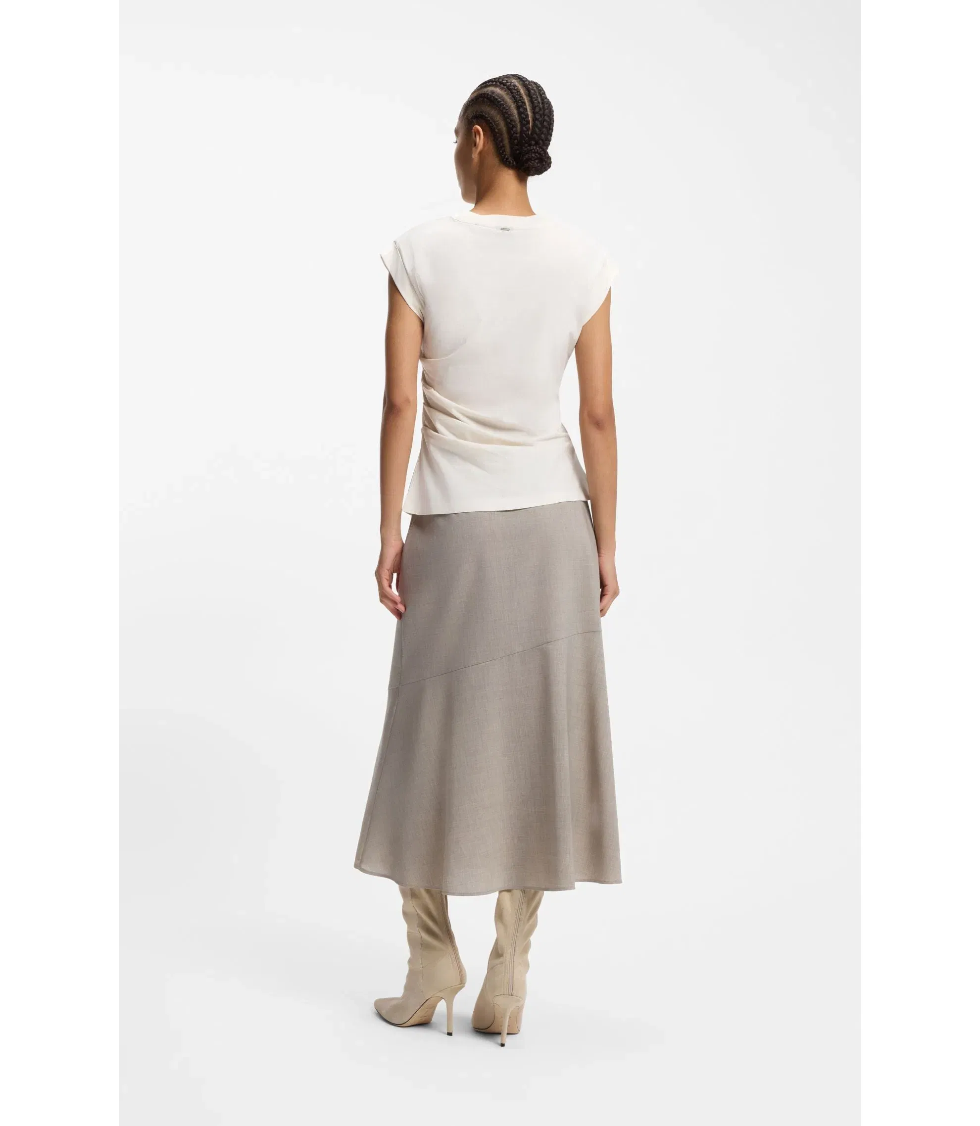 Boss Rolled Cuff Slim Fit T-Shirt In Mercerised Cotton White Women's