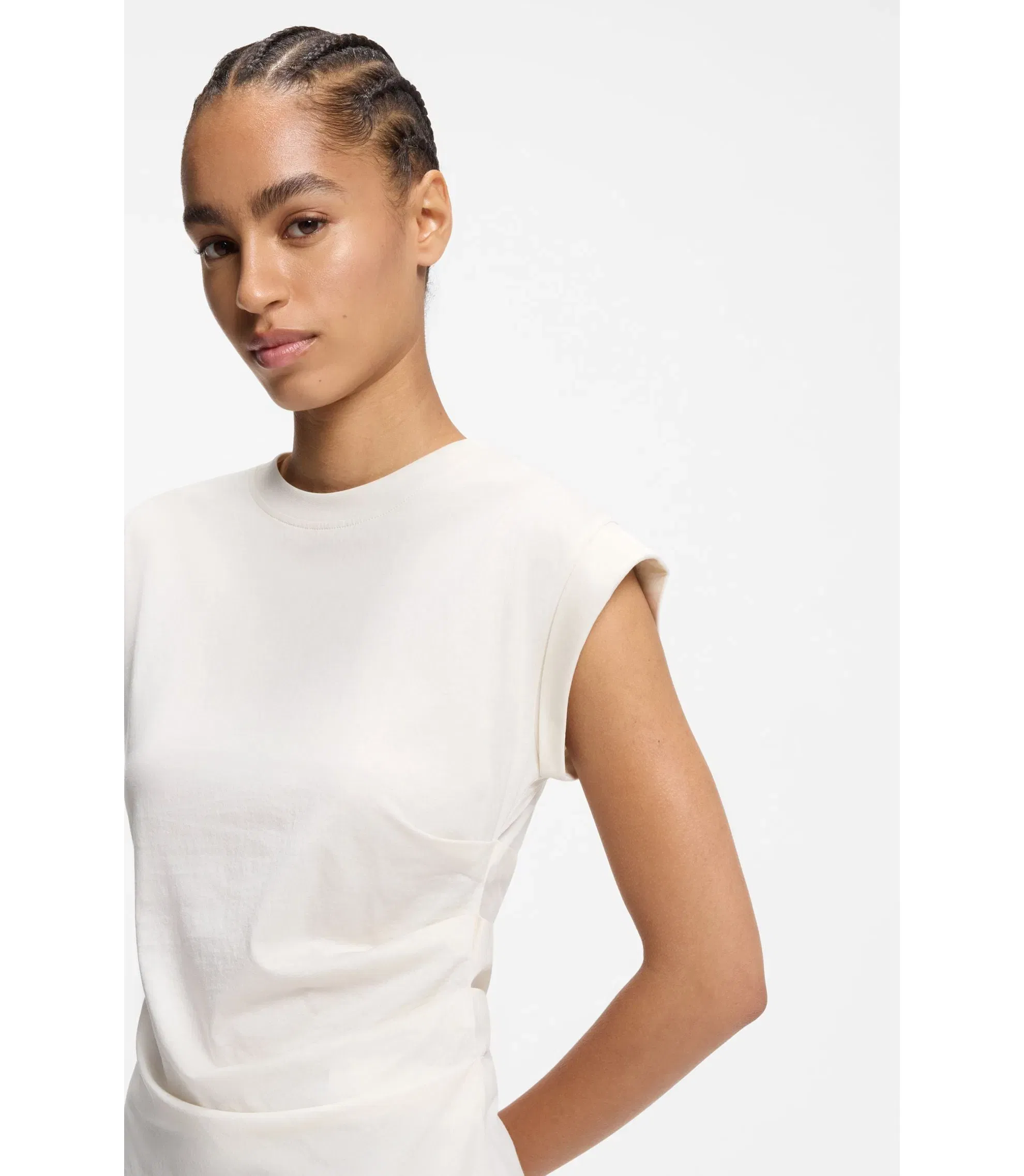 Boss Rolled Cuff Slim Fit T-Shirt In Mercerised Cotton White Women's