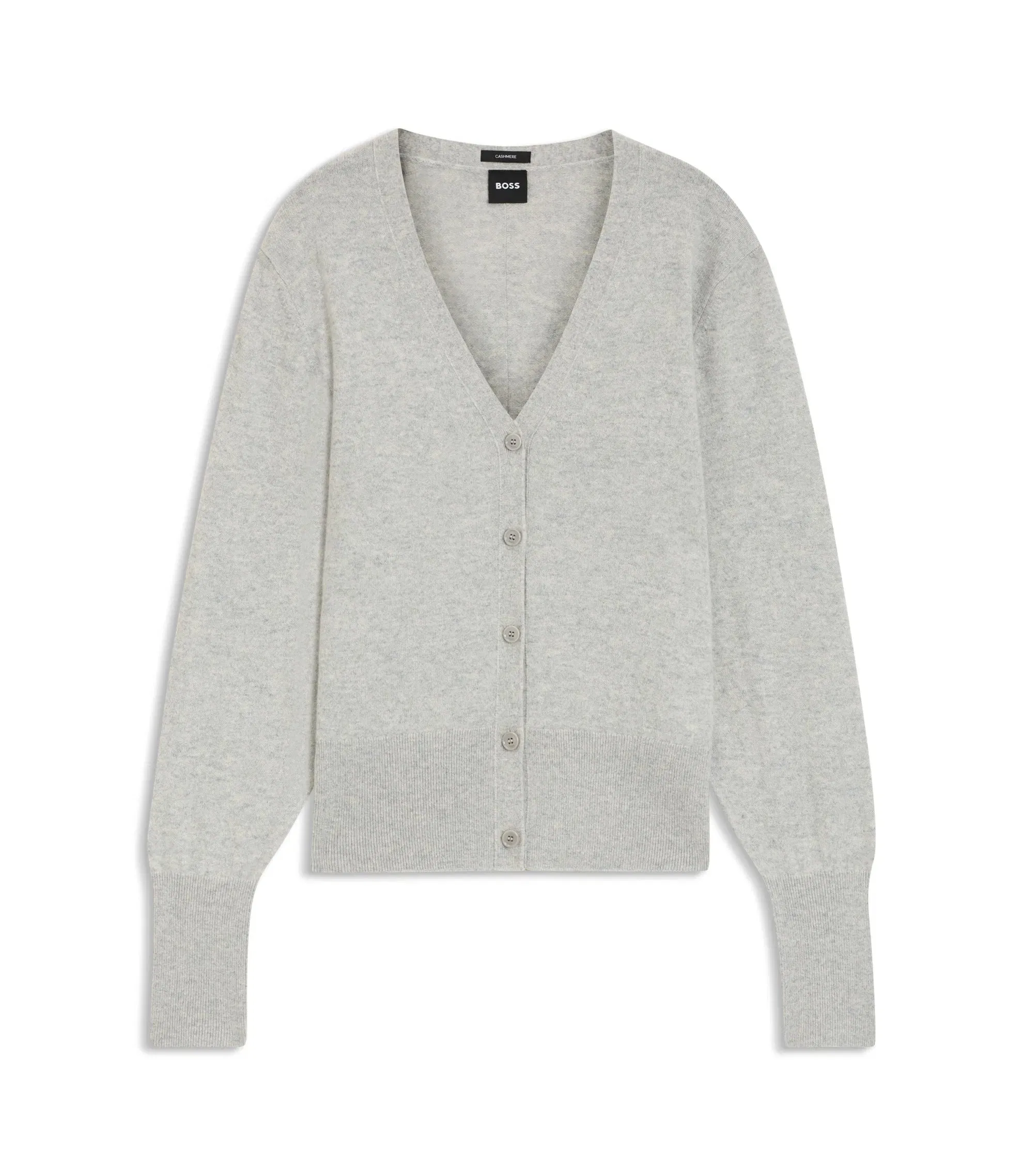 Boss Ribbed Trim Cardigan In Cashmere Light Grey Women's