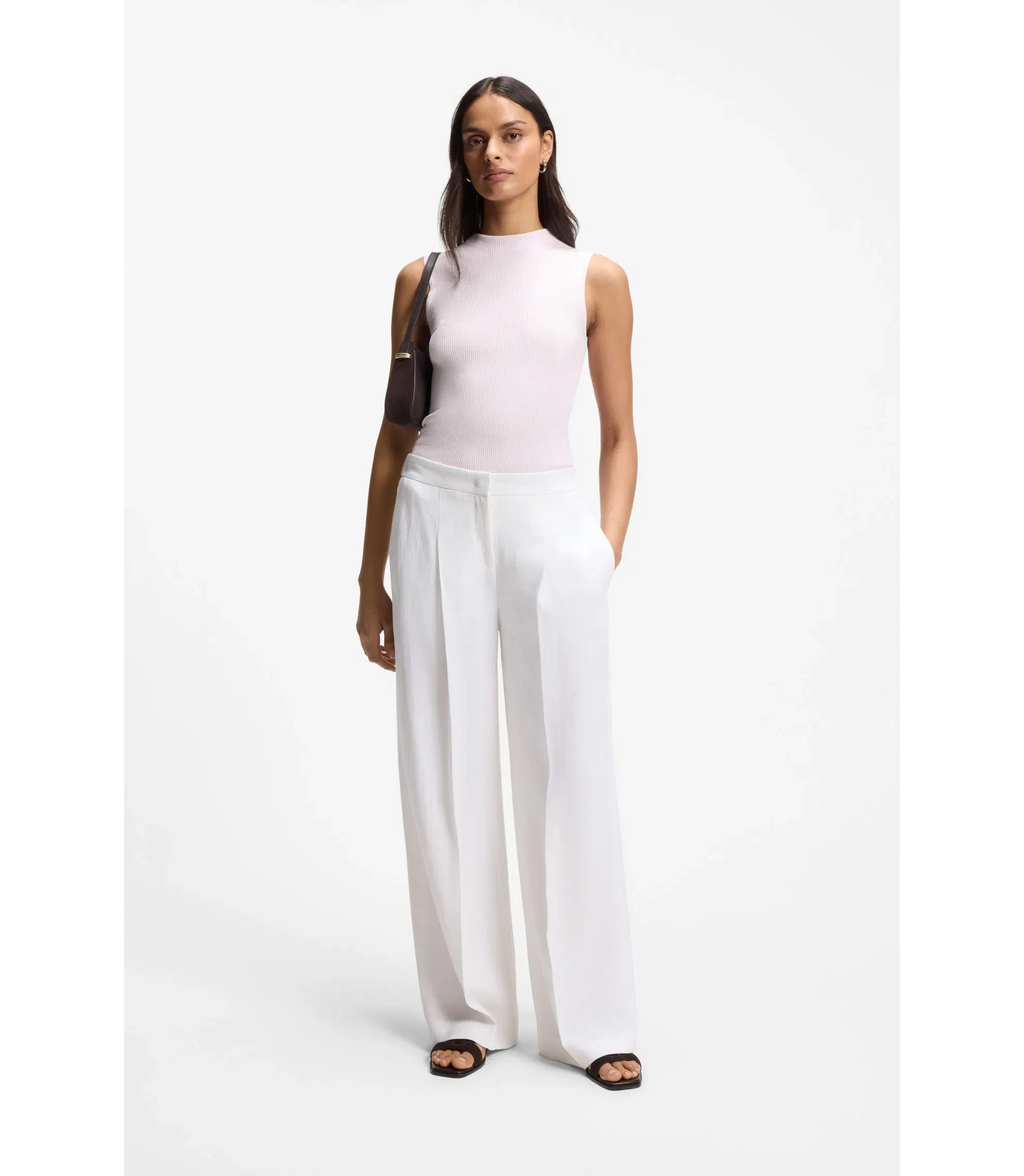 Boss Ribbed Top With Mock Neckline Light Pink Women's