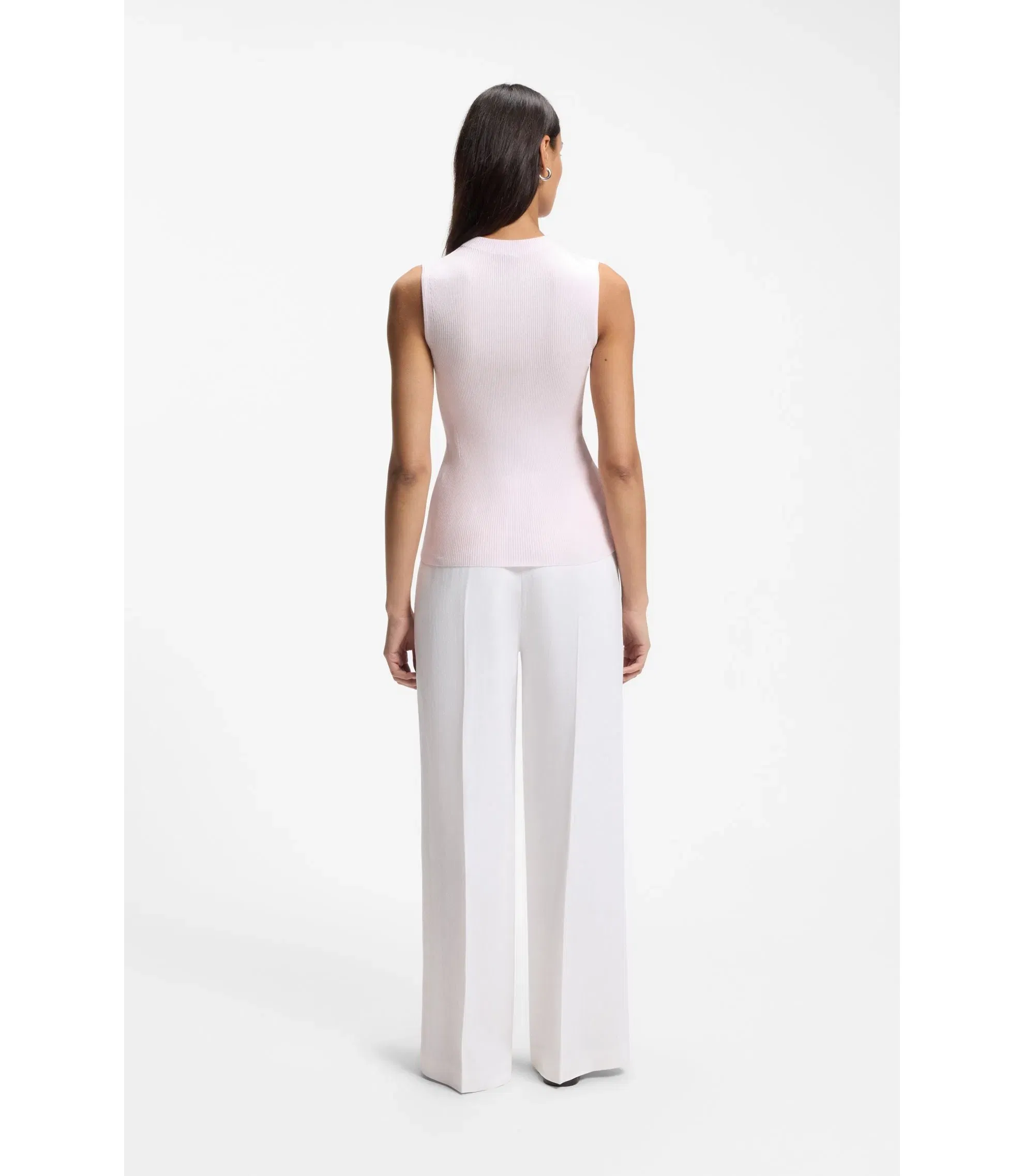 Boss Ribbed Top With Mock Neckline Light Pink Women's
