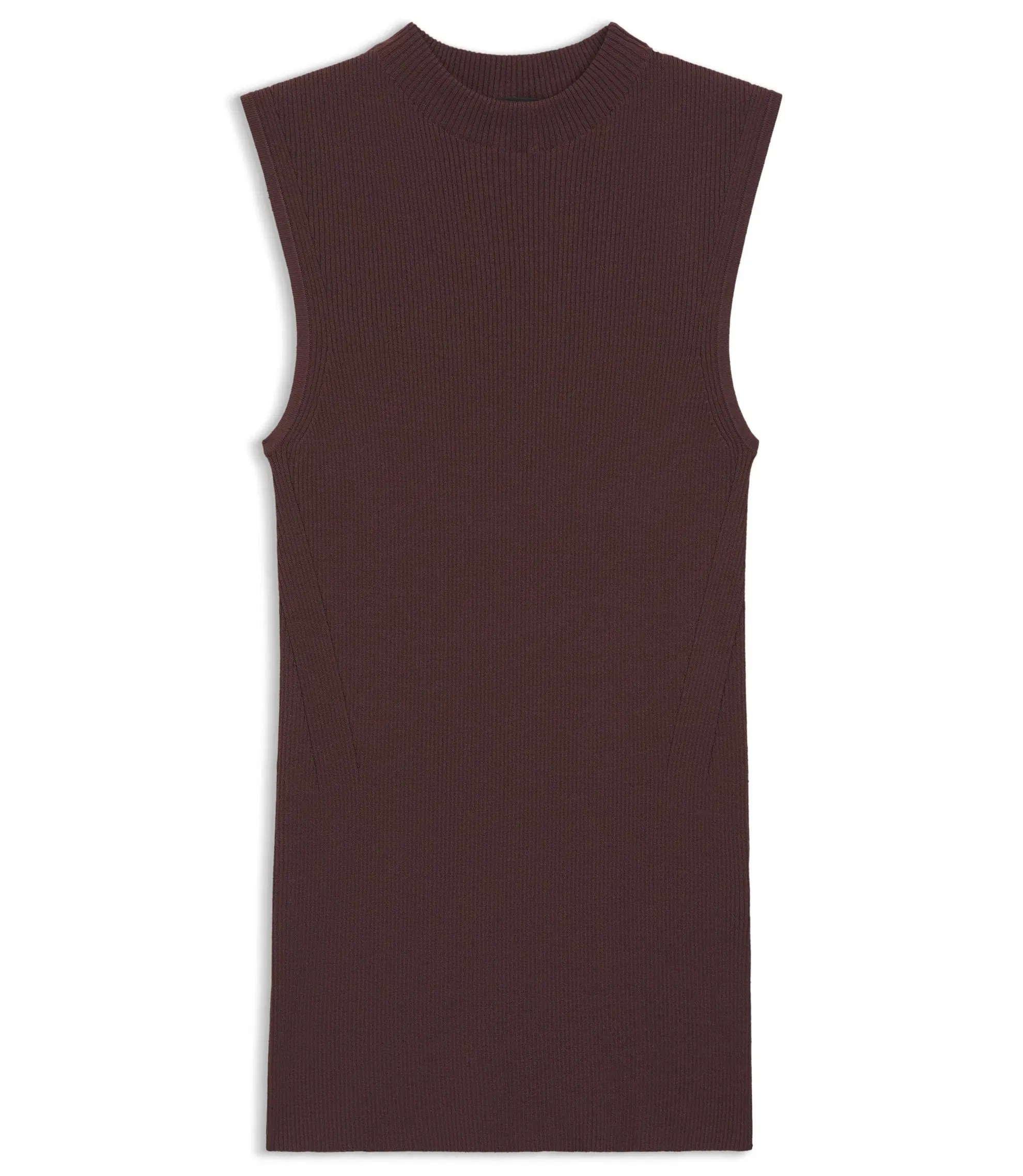 Boss Ribbed Top With Mock Neckline Dark Brown Women's