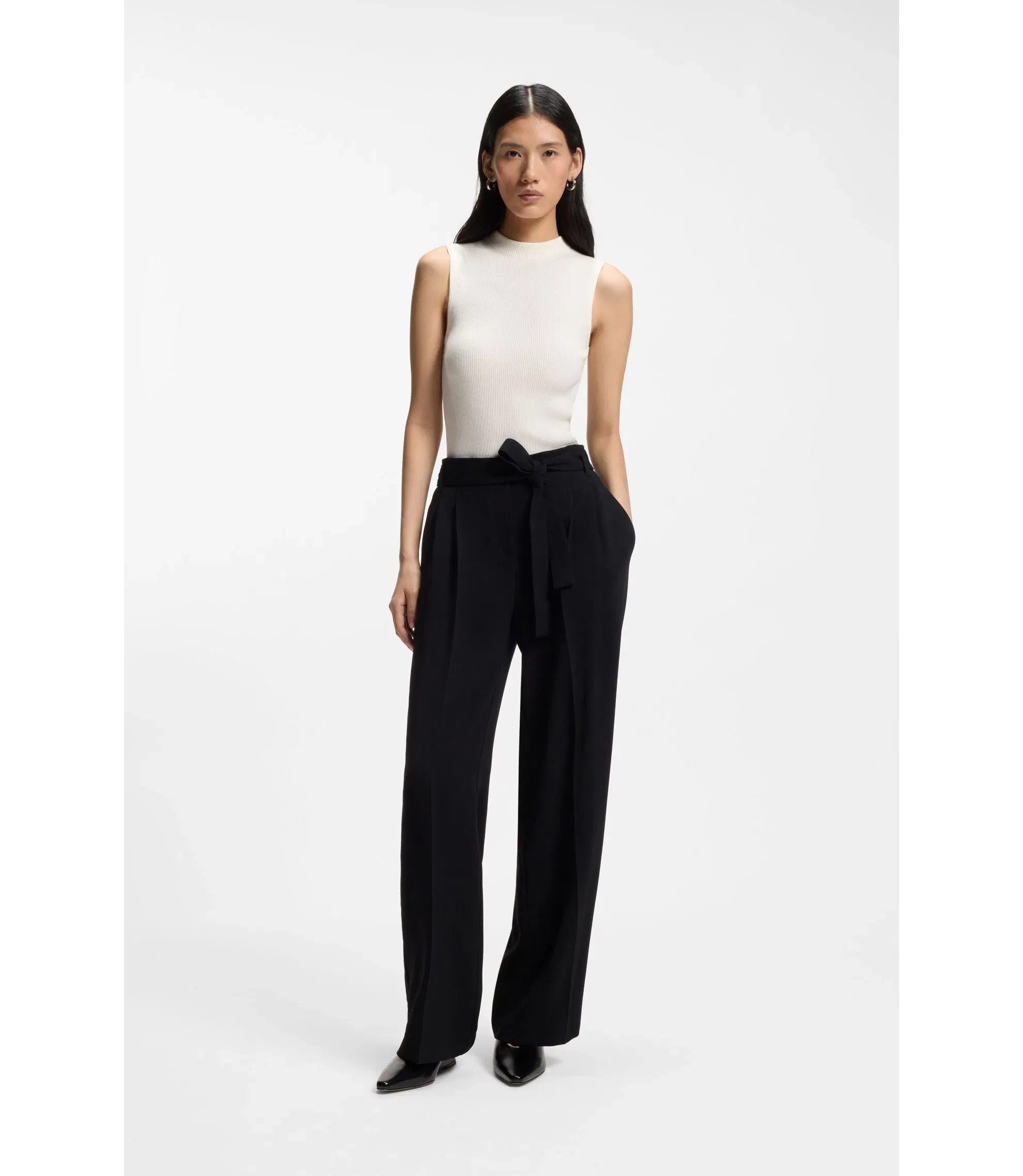 Boss Ribbed Top With Mock Neckline White Women's