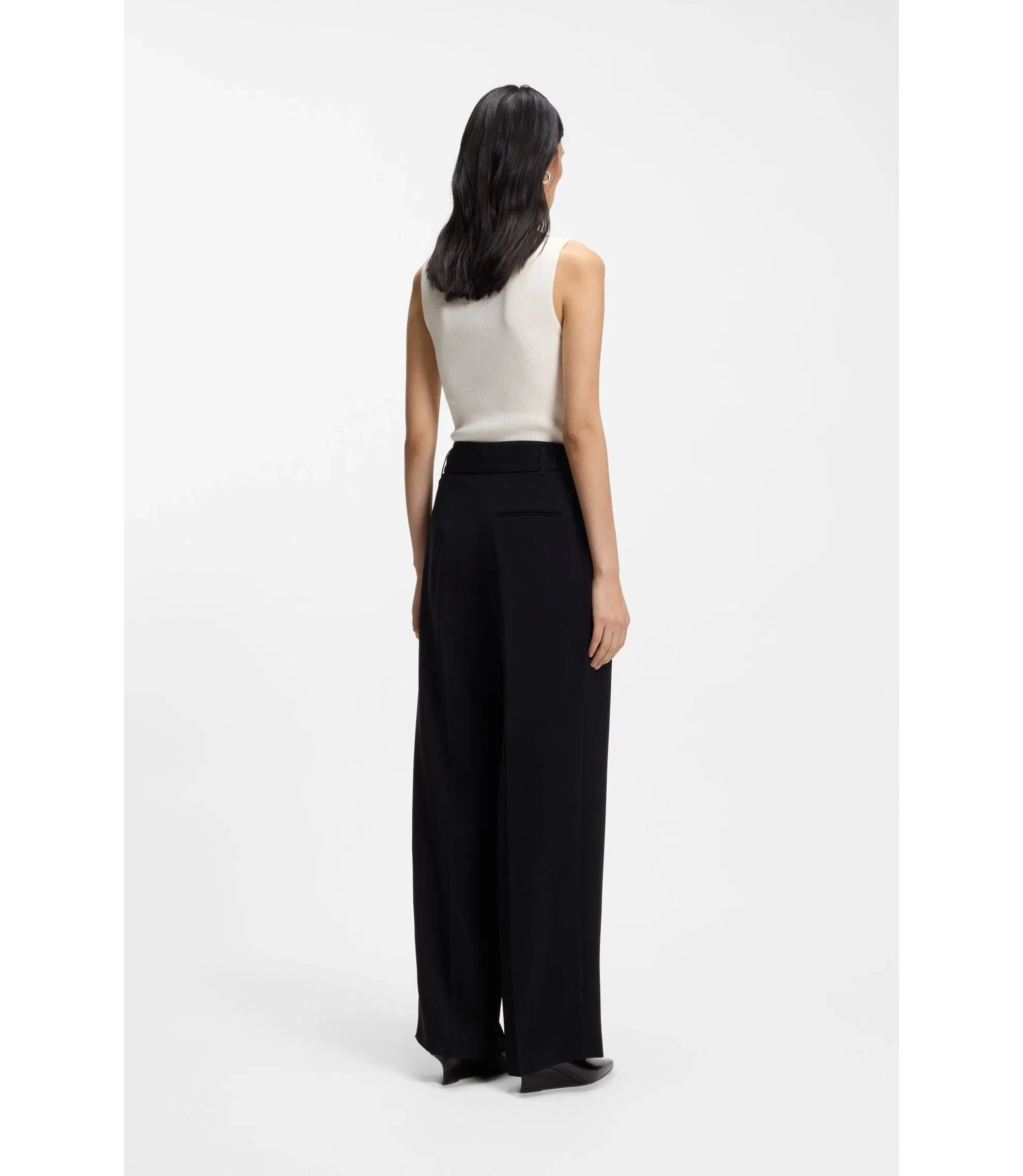Boss Ribbed Top With Mock Neckline White Women's