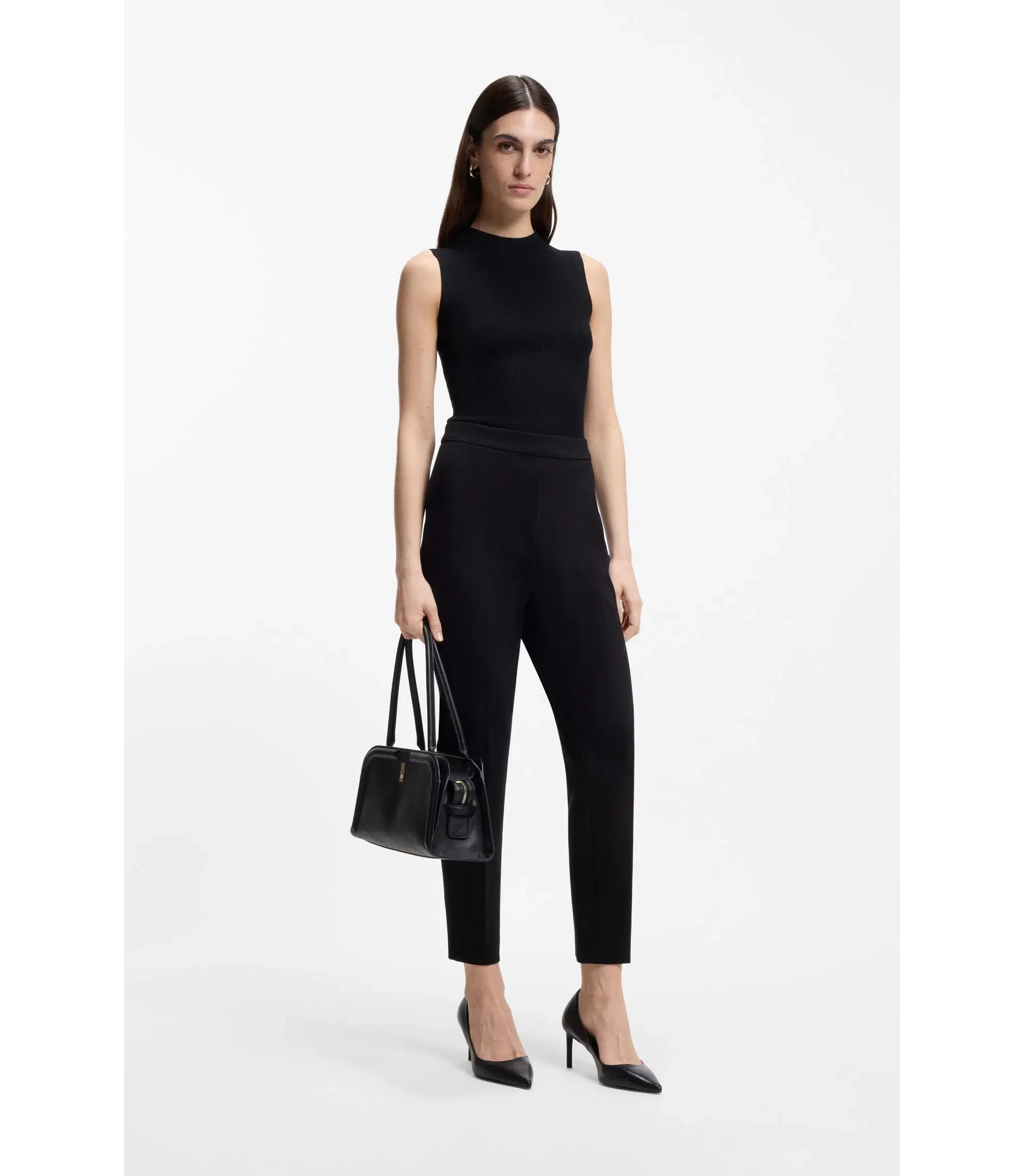 Boss Ribbed Top With Mock Neckline Black Women's