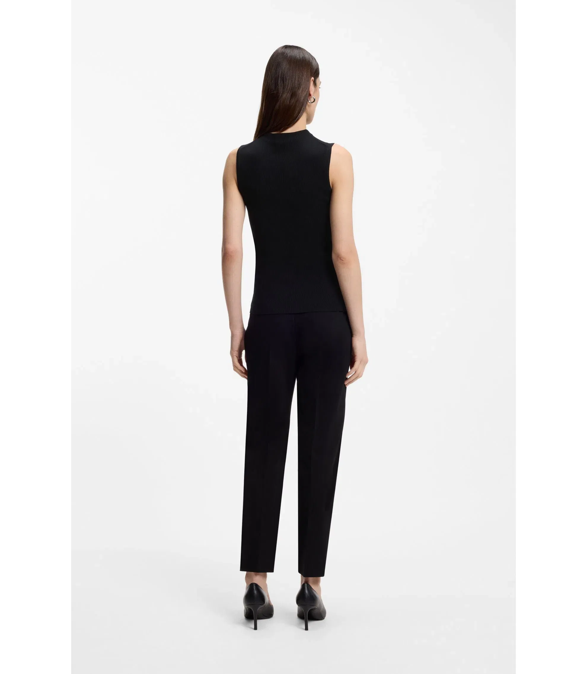 Boss Ribbed Top With Mock Neckline Black Women's