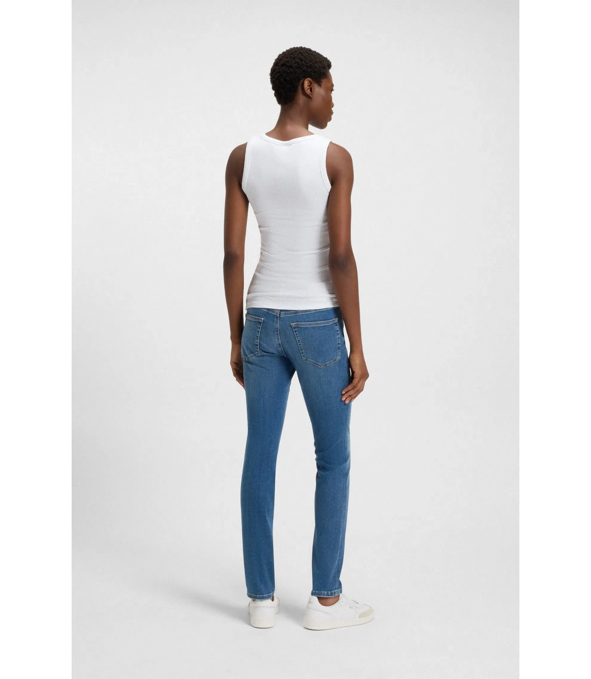Boss Ribbed Top In Stretch Cotton White Women's