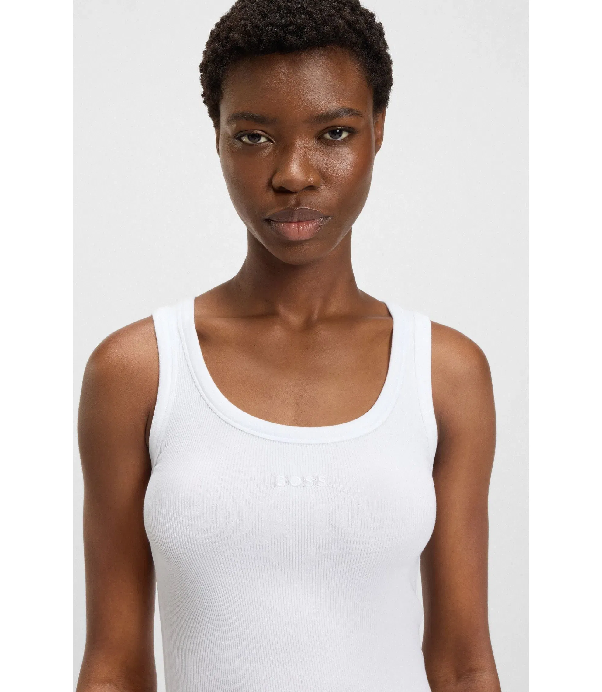 Boss Ribbed Top In Stretch Cotton White Women's