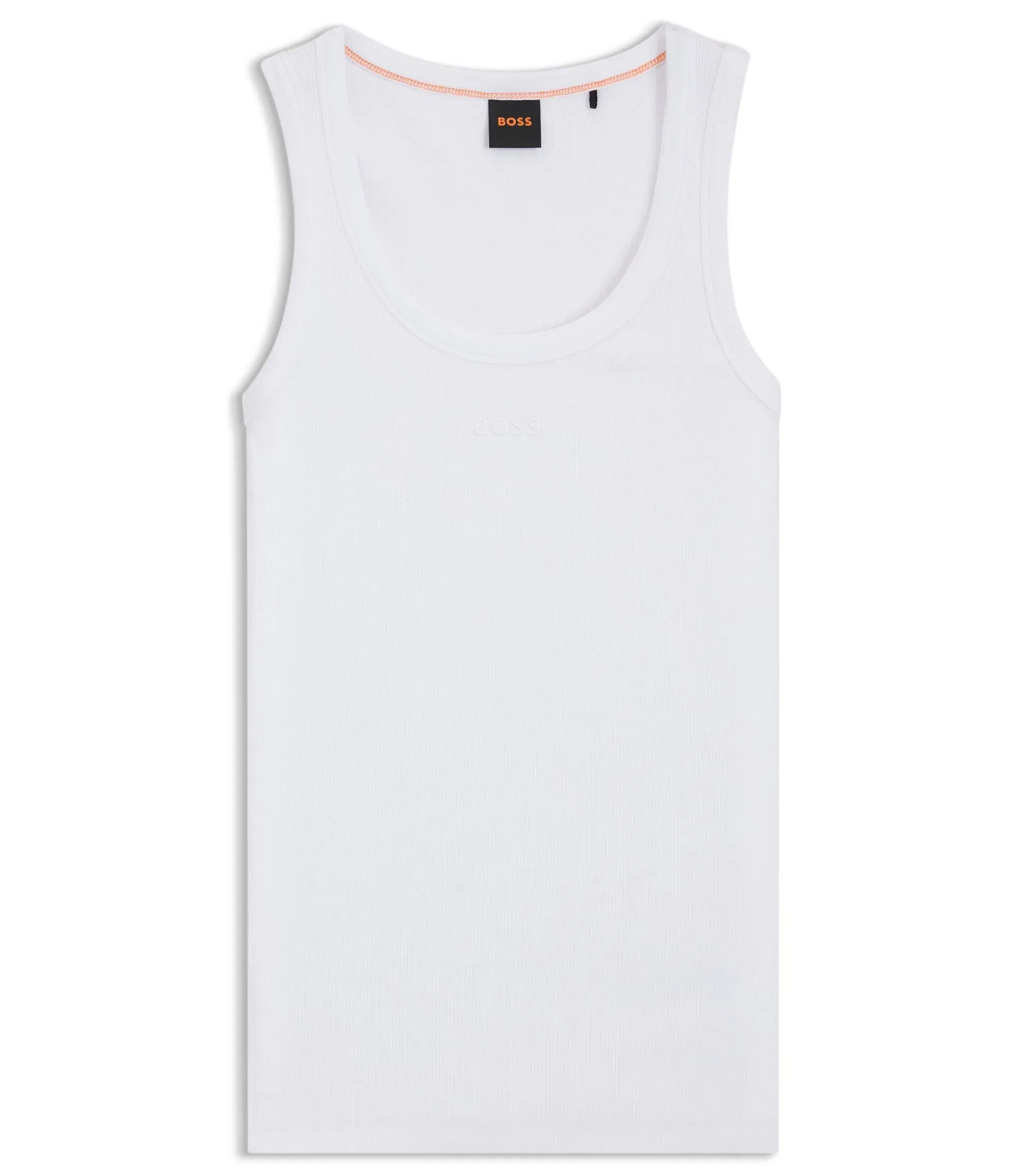 Boss Ribbed Top In Stretch Cotton White Women's
