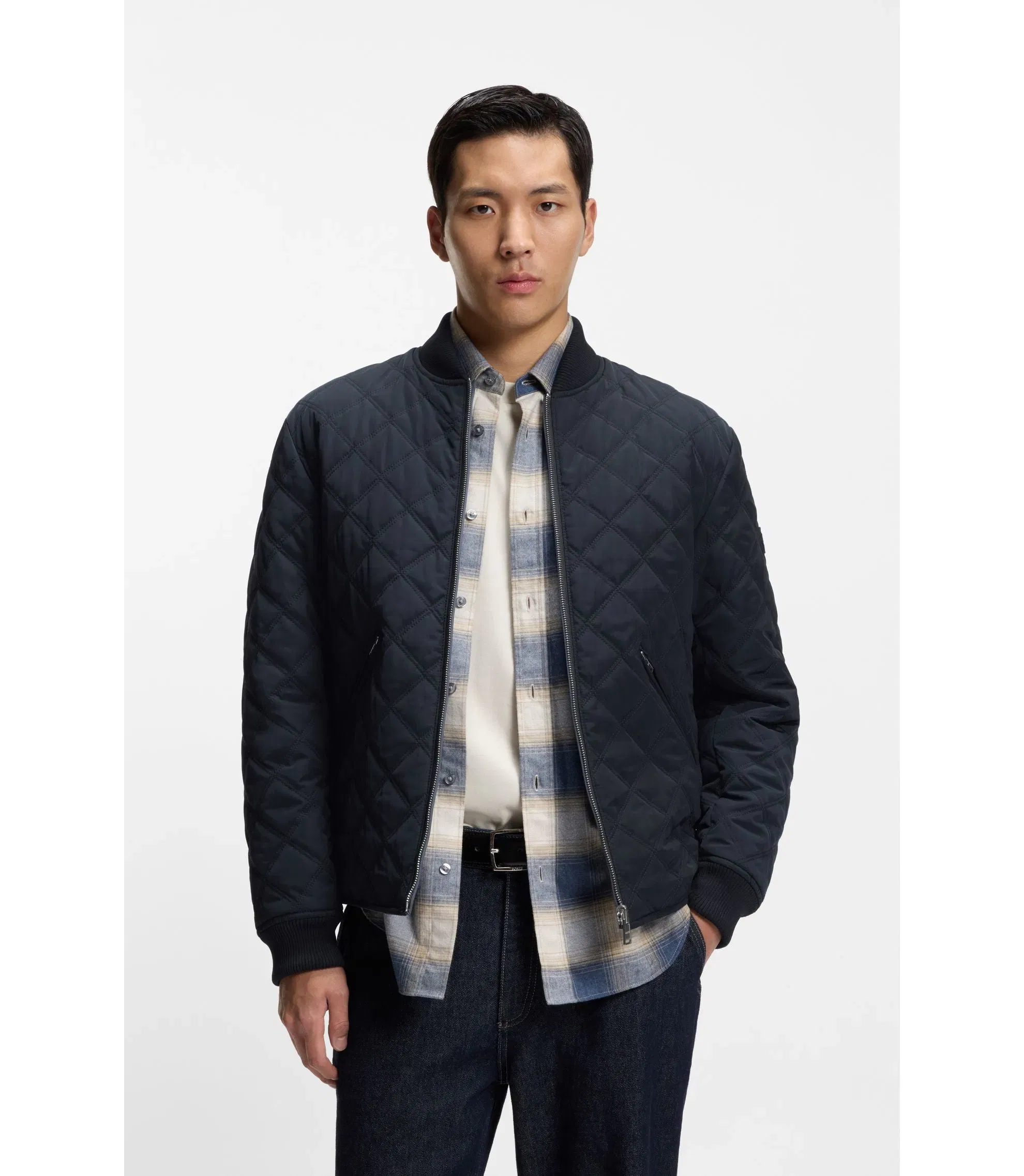 Boss Reversible Water Repellent Jacket With Quilting Dark Blue